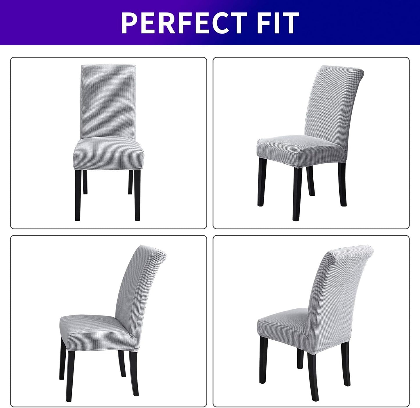 Howhic Stretch Chair Covers for Dining Room Set of 2, Removable Washable Dining Room Chair Covers, Dining Chair Slipcovers Seat Protector, Great Home Decor and Banquet Upholstery (Sliver, 4 Pack)
