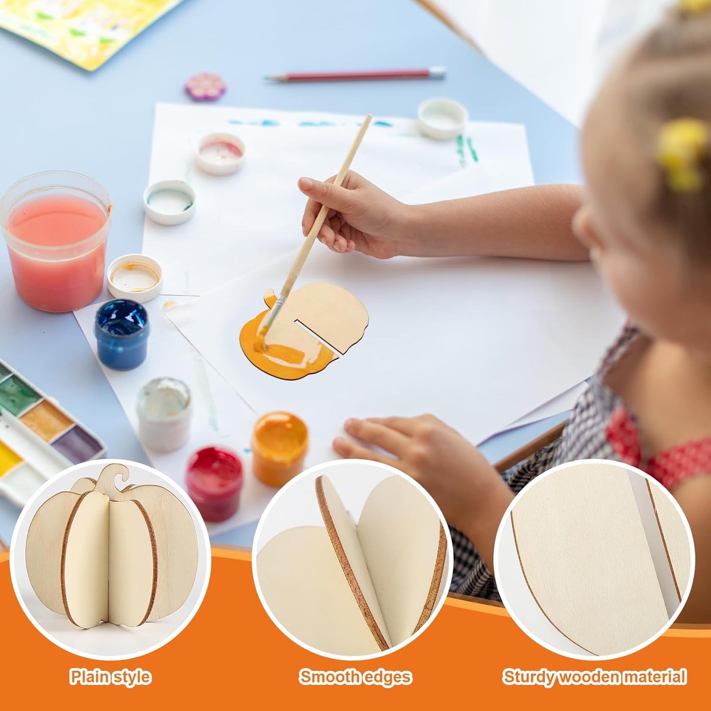 COCHIE DIY Fall 3D Pumpkins Wood Crafts to Paint for Kids Adults, Paintable Unfinished Wooden Slices for Craft, Pumpkin Cutouts Ornaments for Painting Decorations (24 PCS)