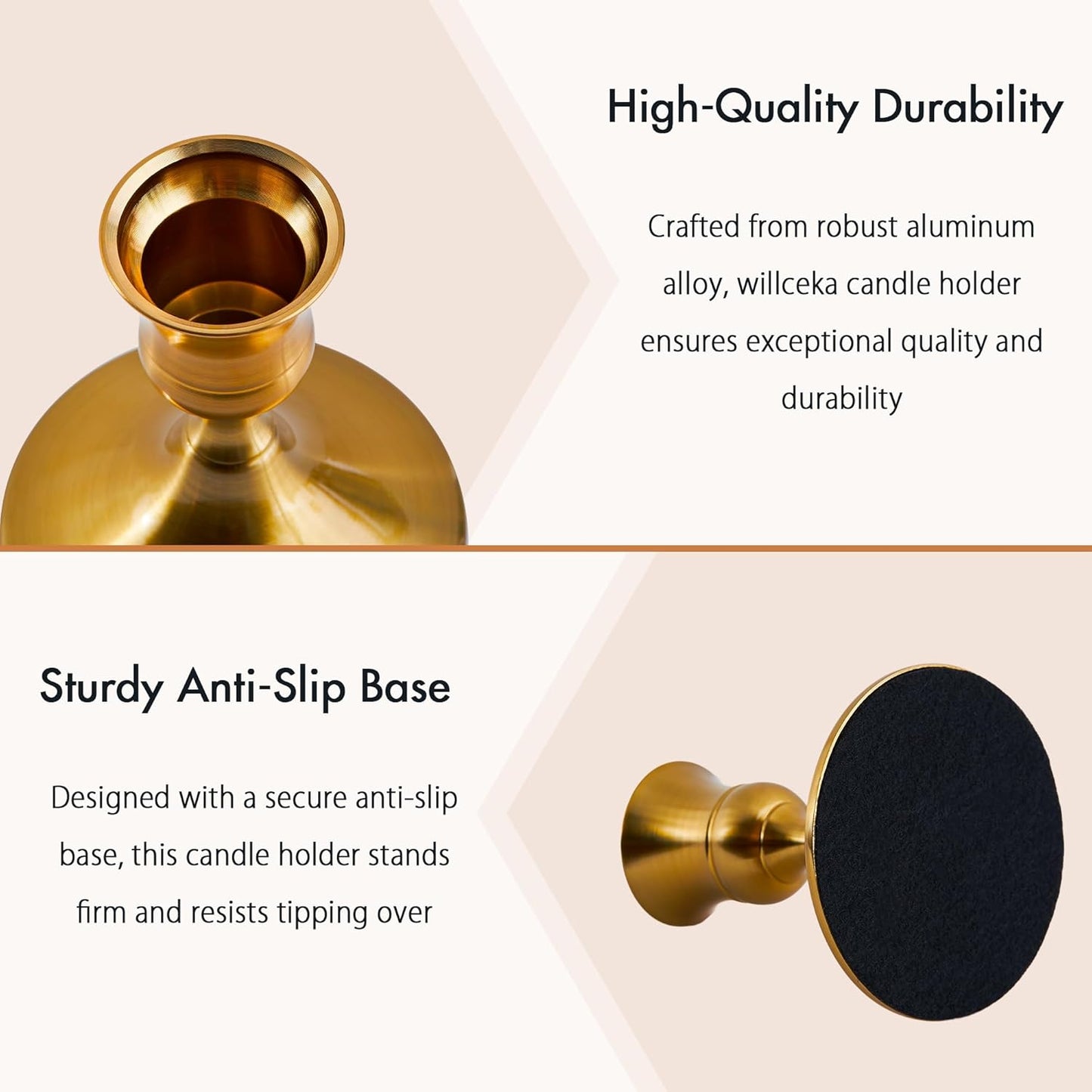 Gold Taper Candle Holder, Brass Candlestick Holders, Vintage Metal for Table Centerpieces Wedding Christmas Decor (Gold, 2 Pcs)