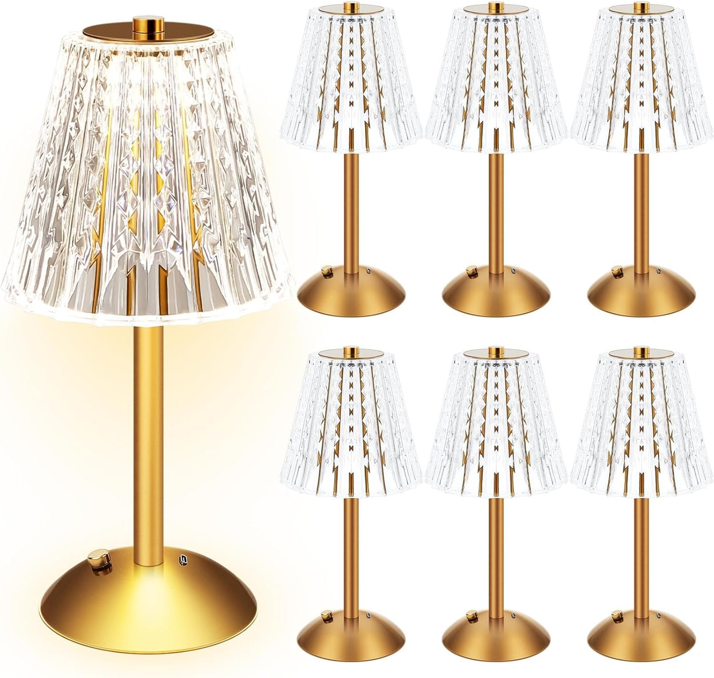 Liliful 6 Pcs LED Portable Cordless Table Lamp Touch Battery Operated Rechargeable Desk Lamp 3 Color Dimmable for Bedroom Living Room Dining (Classic Style,Gold)