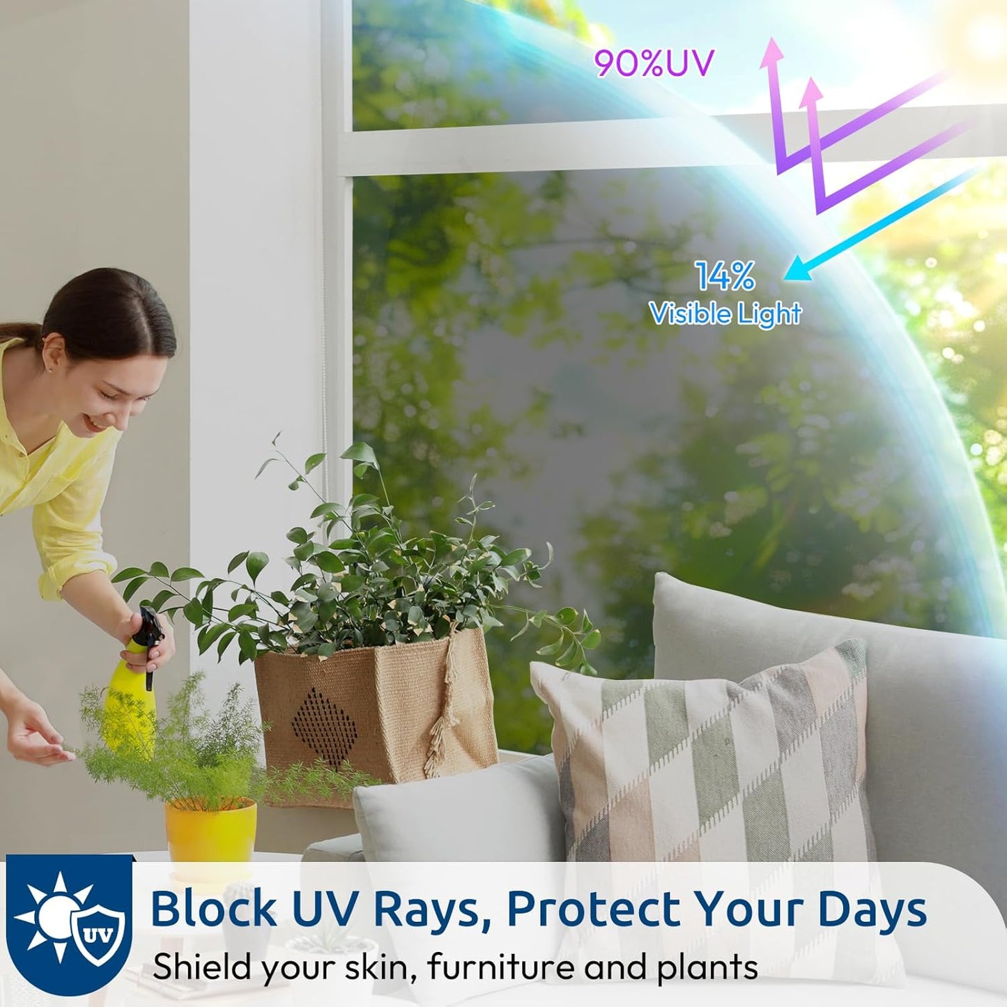 rabbitgoo Window Privacy Film One Way Window Tint for Home, Removable Reflective Heat Sun Blocking Anti UV Glass Door Covering, Mirror Tinting Film House Office, 35.4 in X 6.5 Feet, Black Silver