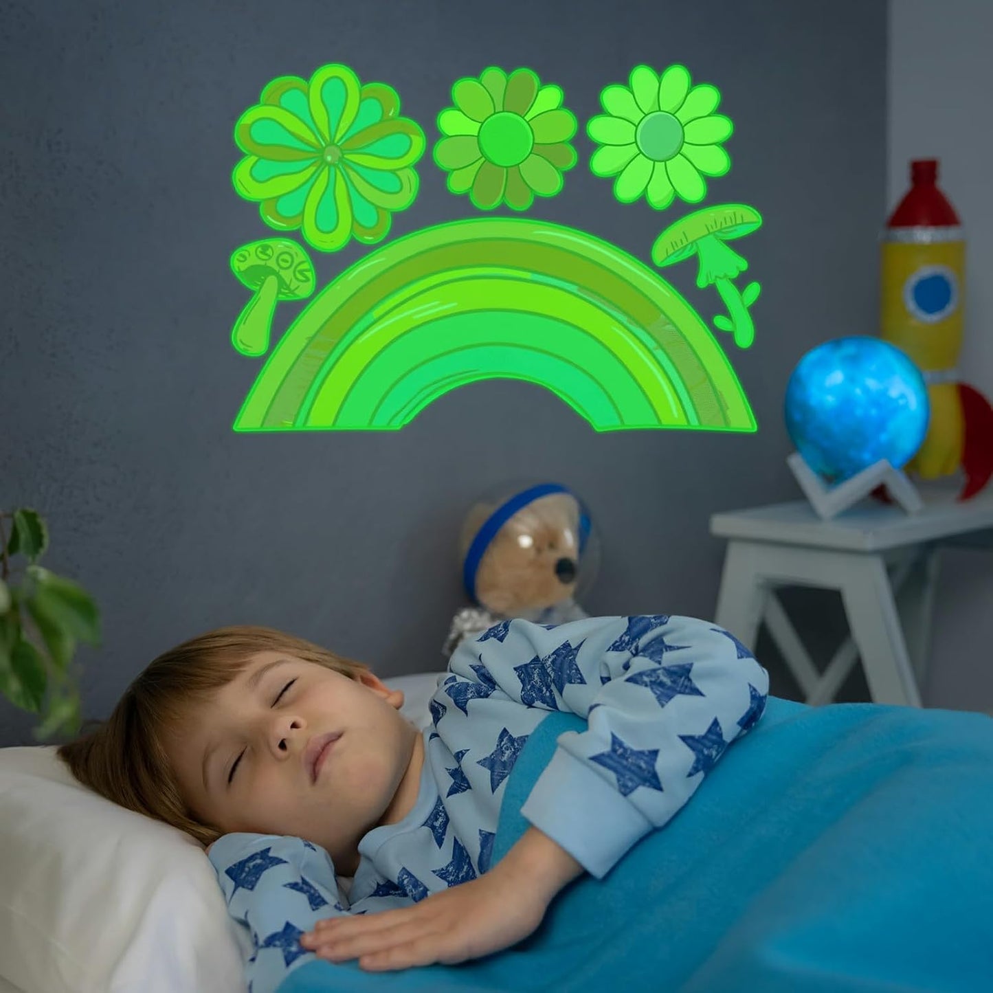 Glow in The Dark Colorful Flowers Stickers, 27 PCS Glowing Luminous Rainbow Heart Wall Decals Flowers Mushrooms Ceiling Stickers for Kids Boys Girls Bedroom Nursery Playroom Party Room Decor