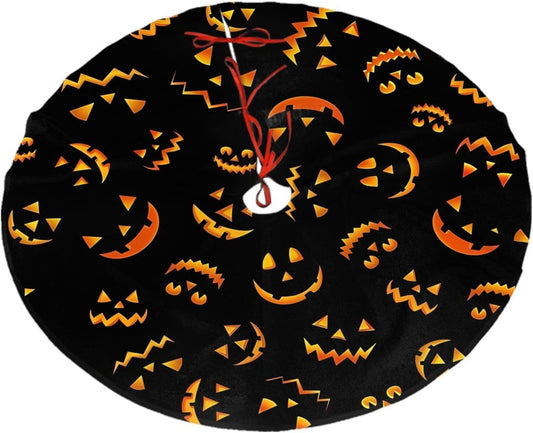 Christmas Tree Skirt,Jack O Lantern Pumpkin Smiles Xmas Tree Skirt Rustic Farmhouse Tree Skirt for Christmas Decor Xmas Holiday Home Party Decorations48