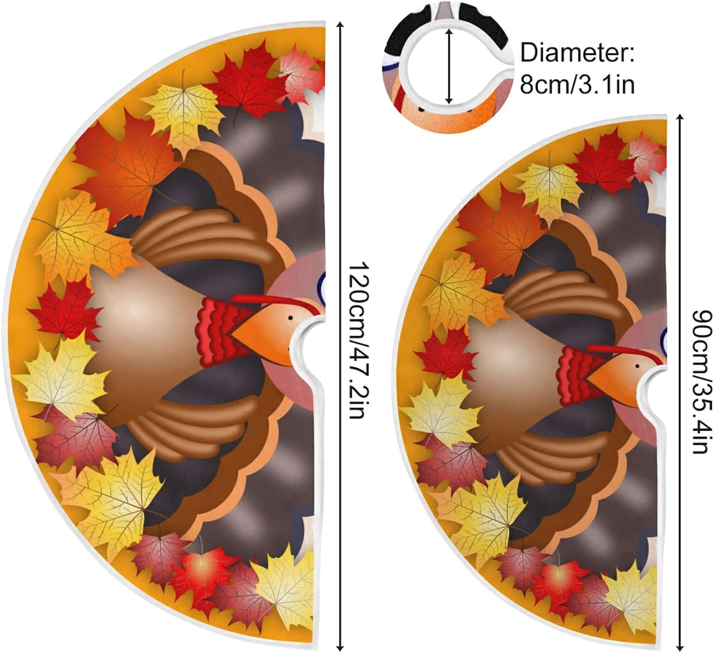 Thanksgiving Turkey Maple LeafTree Skirt, Seasonal Tree Mat Holiday Party Supplies Ornaments Indoor Outdoor Decorations for Tabletop Trees 47.2 Inches