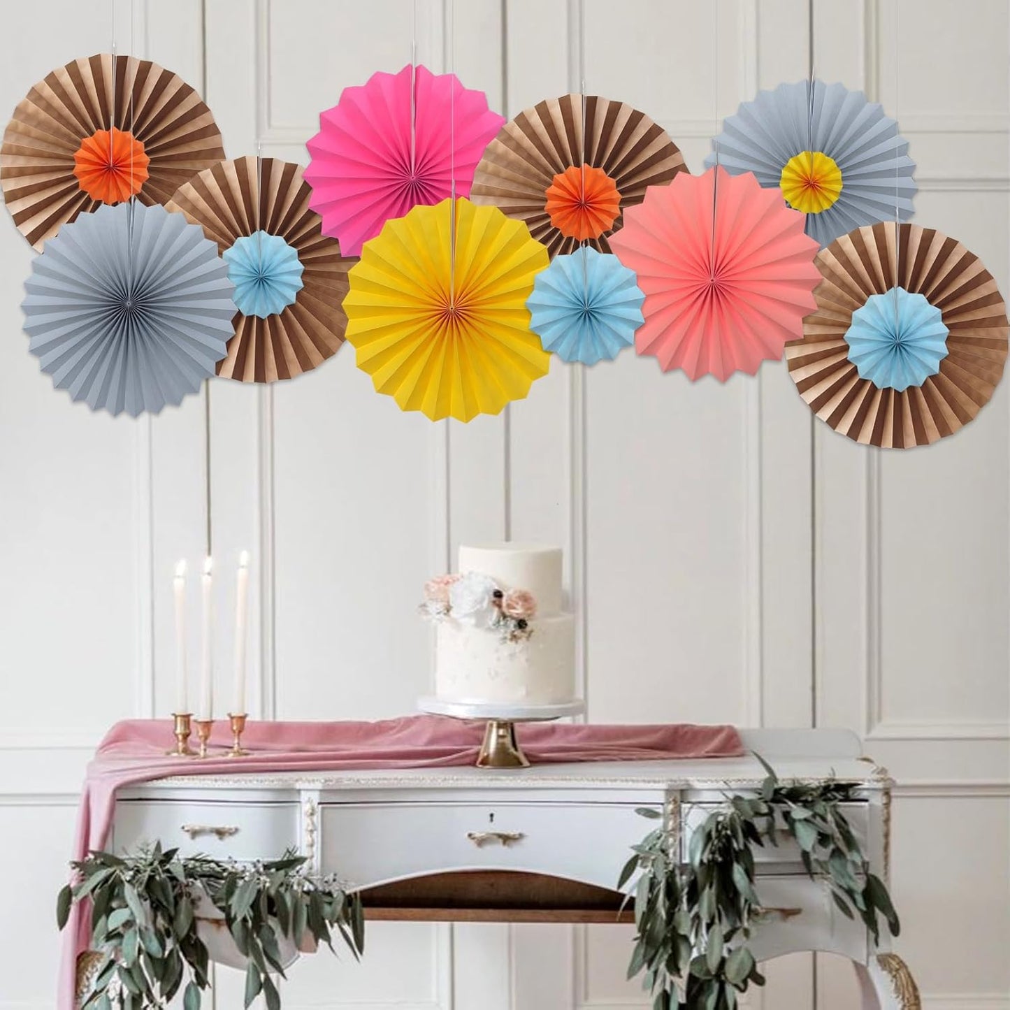 Brown Party Decorations,Brown Wedding Decorations for Party Events Accessories,Brown Birthday Decorations,Boho Party Decoration,Fall Decorations 16in Hanging Paper Fans 30 Color DIY Set(Brown)