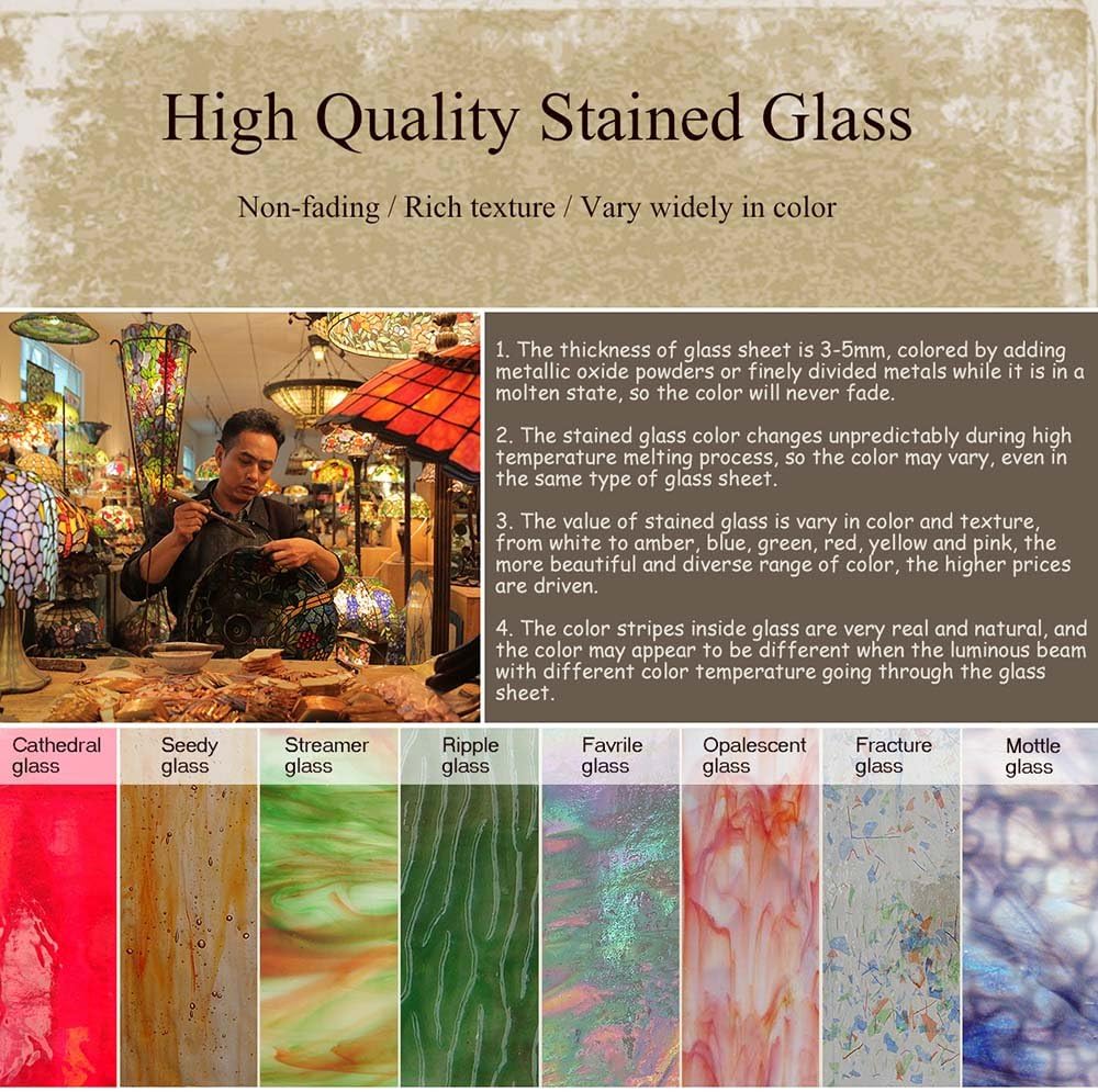 Bieye W10030 Victorian Tiffany Style Stained Glass Window Panel Hangings with Chain, 18" W x 25" H