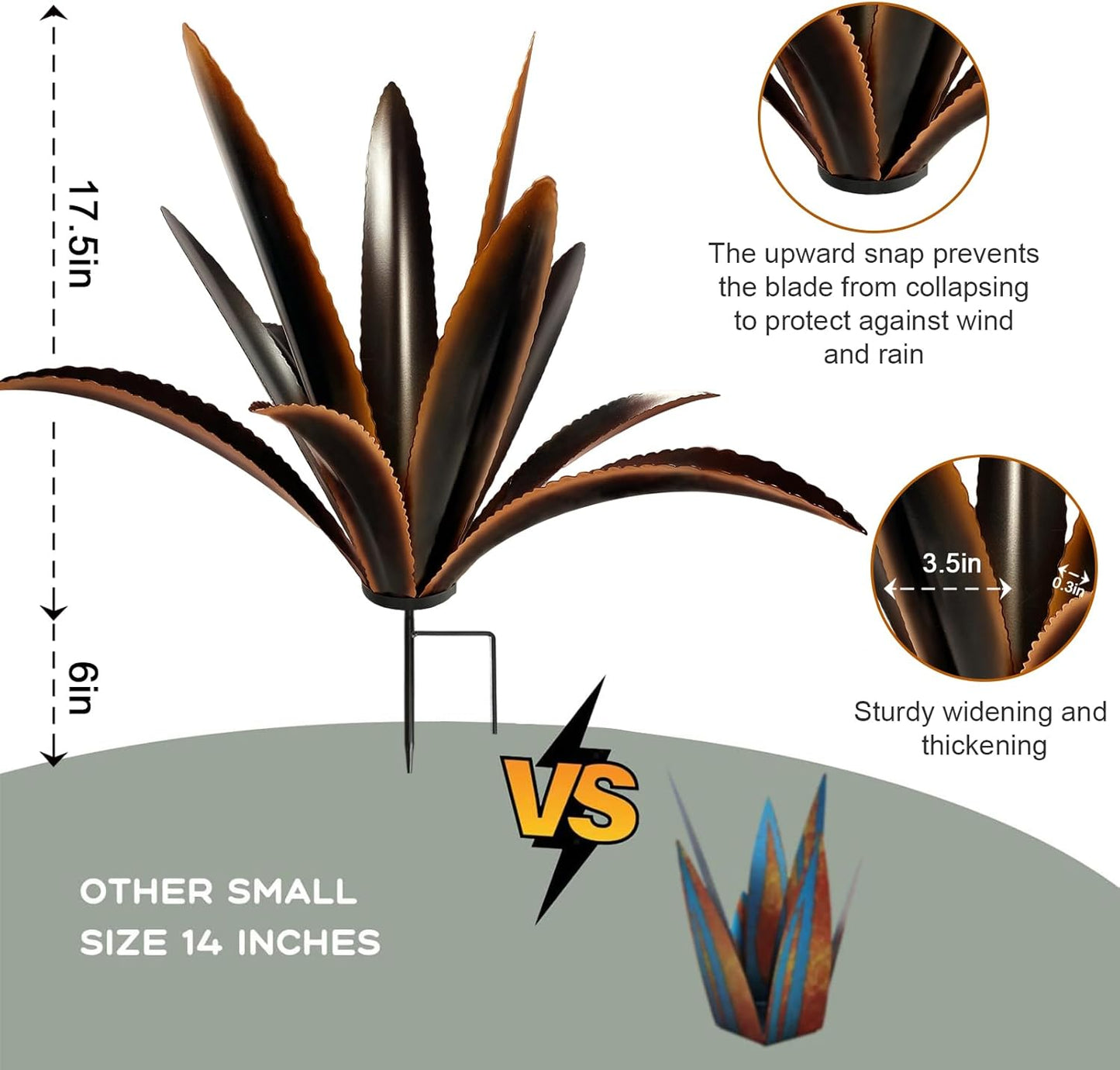 TOMBABY Enlarge Thickened Wind Resistant Metal Agave Garden Art Plant Country Garden Sculpture Statue Outdoor Decoration Agave Metal Plant Courtyard Ornament Gift (2, 12 Leaves Black)