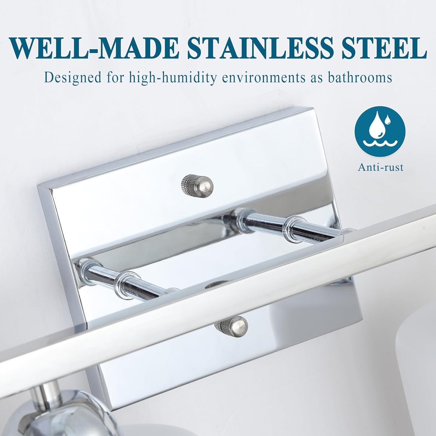 Stainless Steel Milk Glass Vanity Lights for Bathroom, 3 Light Chrome Bathroom Light Fixtures Over Mirror, Ceramic E26 Sockets Wall Mounted