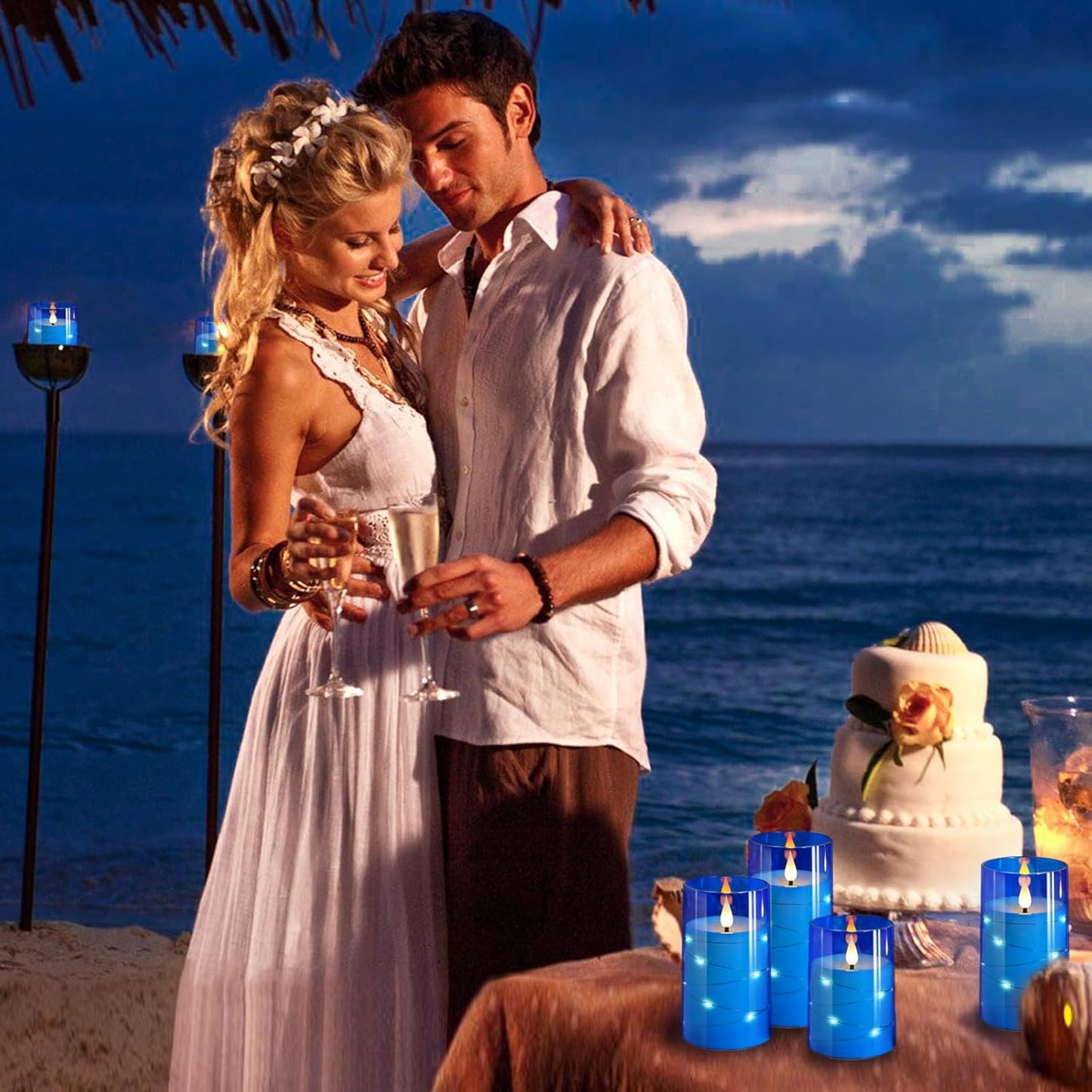 NURADA Flickering Flameless Candles: 3D Wick Built-in Star String Lights Acrylic Unbreakable Battery Operated LED Pillar Candles with Remote and Timer - 3 Pack for Wedding Valentine's Day Decor