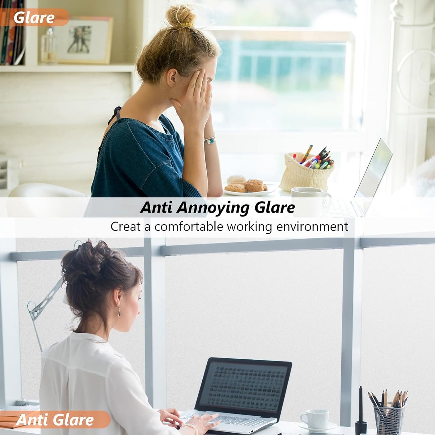 Kromapolis Window Privacy Film Frosted Glass Window Film, Heat Blocking Privacy Film for Glass Windows, Static Cling Non-Adhesive Frosting Window Stickers for Door Home (Frosted, 11.8 x 78.7 inch)