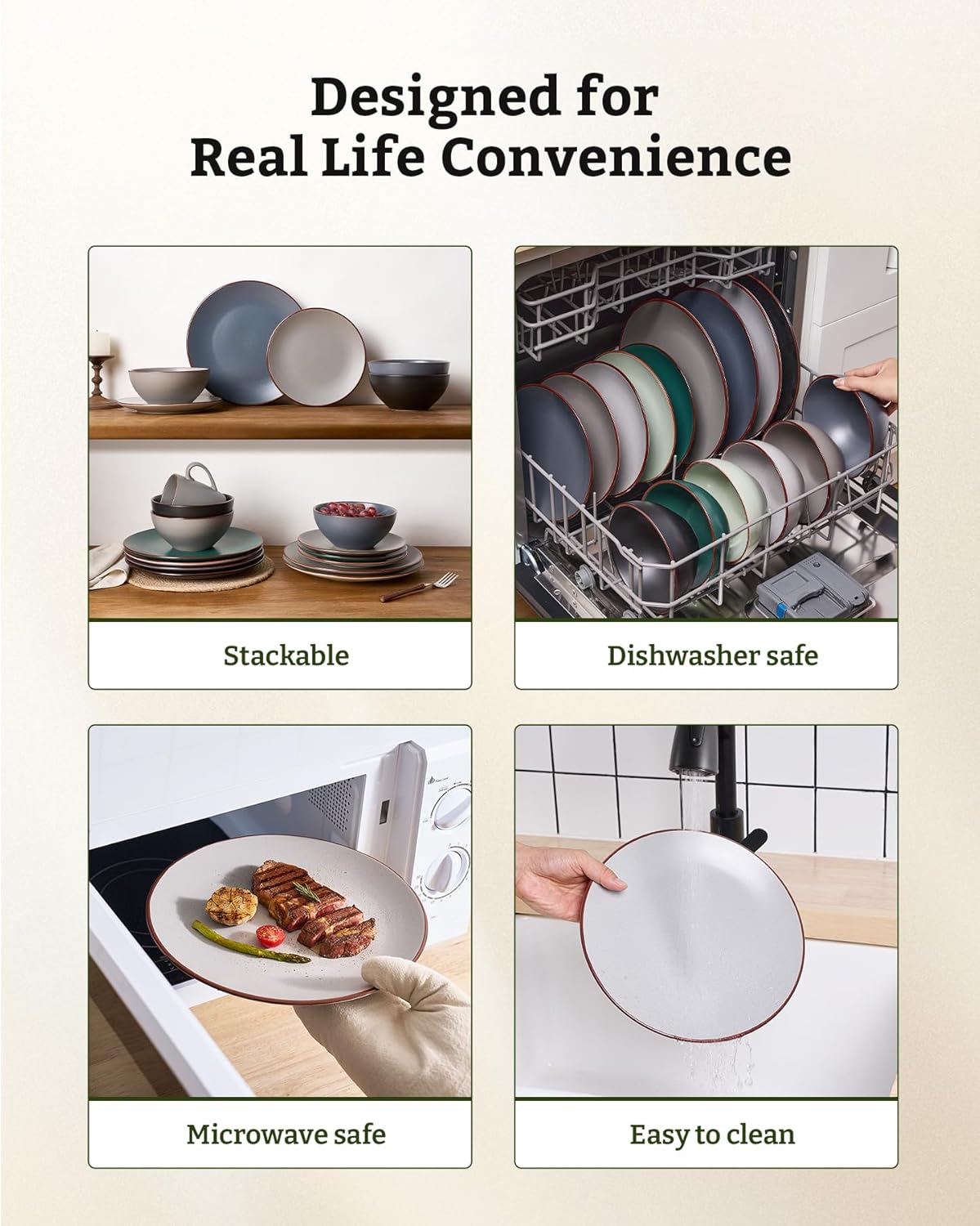 Famiware Venus Plates and Bowls Sets, 18 Pieces Stoneware Dinnerware Sets, Speckled Dishes Set for 6, Microwave and Dishwasher Safe, Matte Light Grey