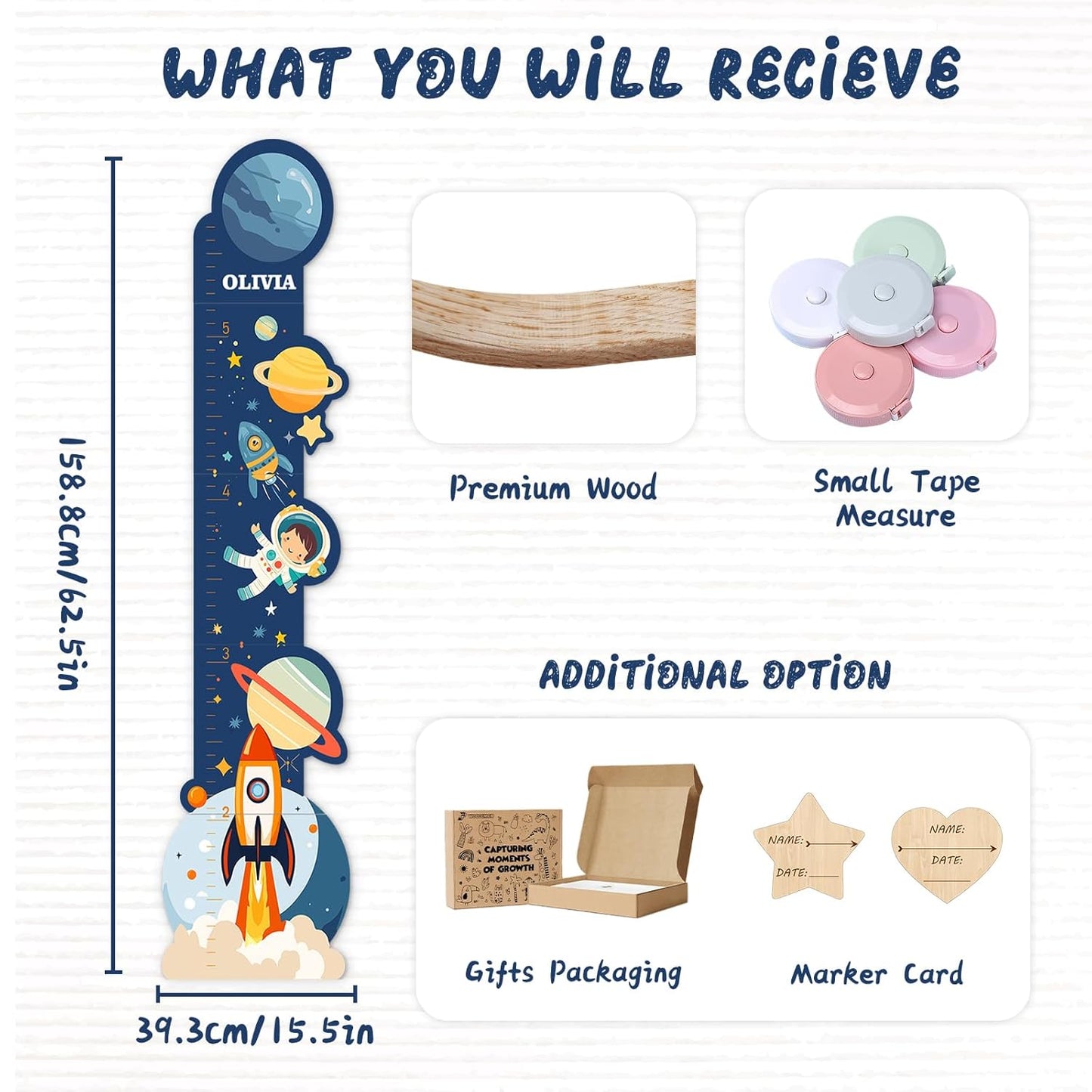 Personalized Name Growth Chart for Wall, Space Height Measurement for Wall, Children Height Chart Ruler, Portable 3D Removable Growth Chart, Wall Height Measurement for Kids