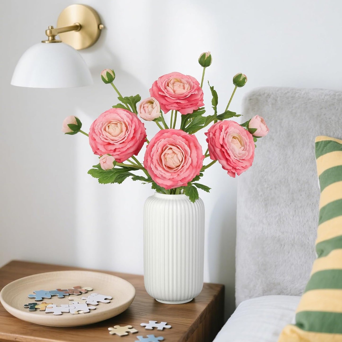 IPOPU 4PCS Real Touch Hot Pink Ranunculus Artificial Flowers Faux Ranunculus Flowers for Vase Real Look Silk Peonies Fake Peony Flowers for Home Indoor Wedding Centerpieces for Table Decor (Rose Red)