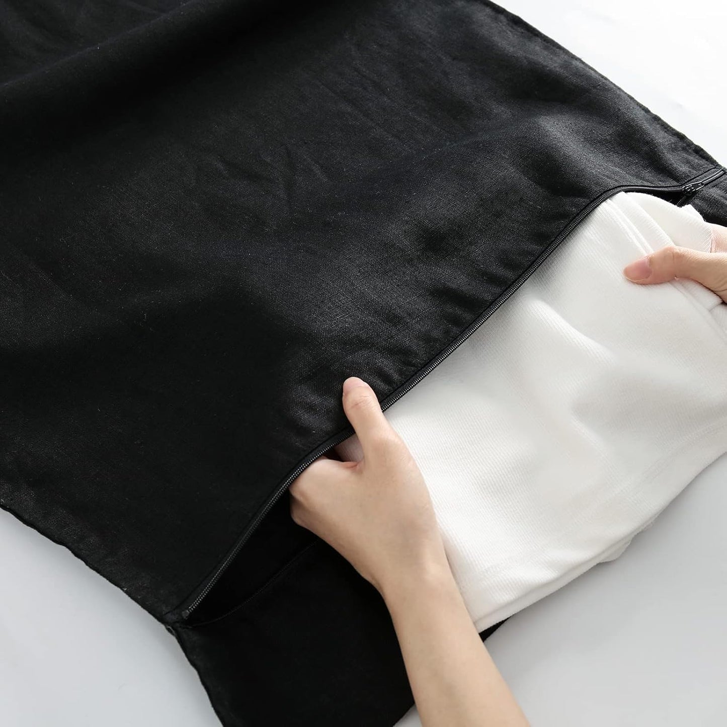 Linen Hanging Laundry Bag, 100% Linen Over The Door Laundry Hamper with Buttons and Zipper, Space Saving Door Hampers for Laundry Dirty Clothes Home Travel, Black