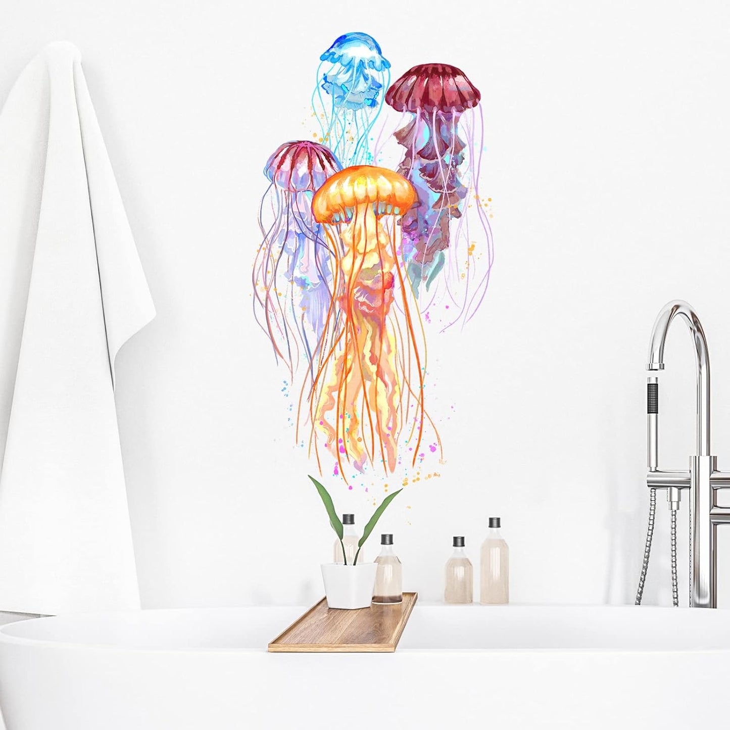 Colorful Beautiful Jellyfishes Wall Decal Nursery Sea Animal Marine Organism Wall Sticker Removable Peel and Stick Waterproof Wall Art Decor Stickers for Kids Baby Classroom Living Room