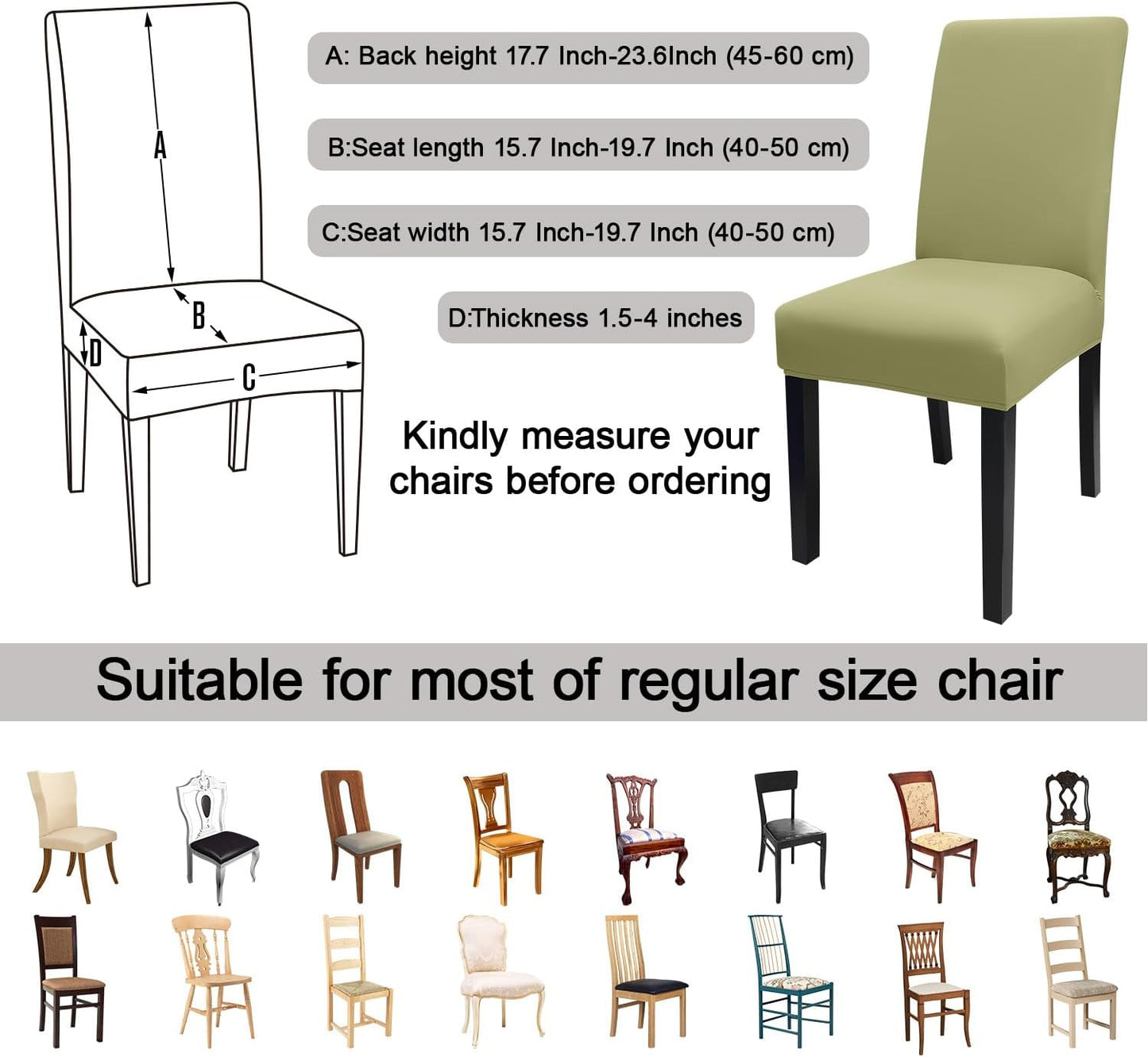 JQinHome Sage Green Chair Covers for Dining Room Set of 8, High Stretch Removable Washable Parsons Chair Slipcover for Home Party Hotel Wedding Ceremony (8PCS, Sage Green)