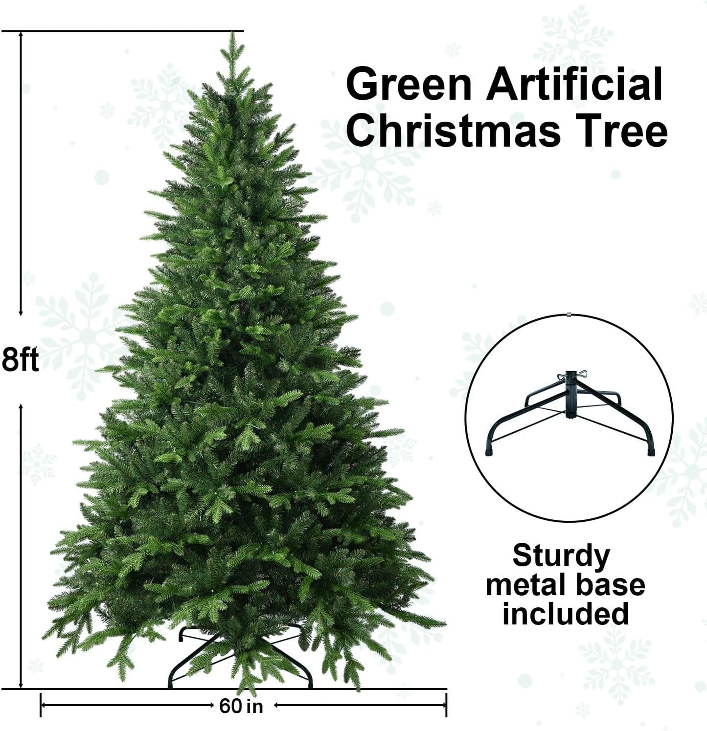 8 FT Artificial Christmas Tree with 2639 PE&PVC Mixed Branch Tips, Unlit Hinged Premium Spruce Fake Xmas Trees, Green, Foldable Base