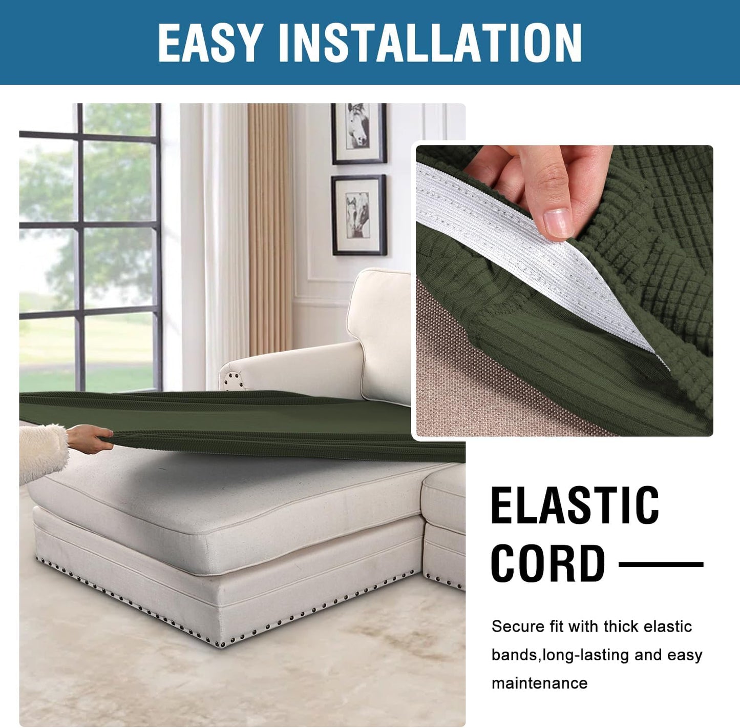 H.VERSAILTEX Super Stretch Individual Chaise Cover Sectional Couch Covers for L Shaped Sofa Both Left/Right Featuring Thick Jacquard Textured Twill Fabric (1 Piece Chaise Cover Large, Olive)