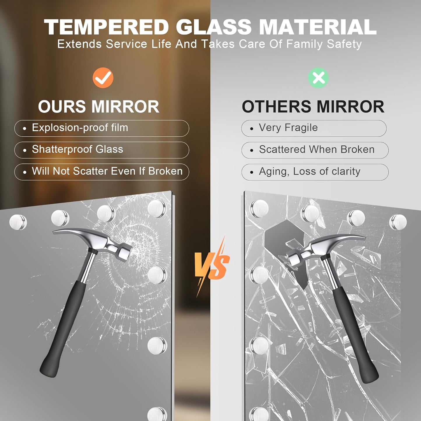 Hasipu LED Bathroom Mirror with Lights, 84" x 31" Hollywood Wall-Mounted Bathroom Mirror with 32 Dimmable Bulbs, 3 Colors Modes, Touch Control, Anti-Fog, Memory Function, Shatter-Proof, ETL Listed