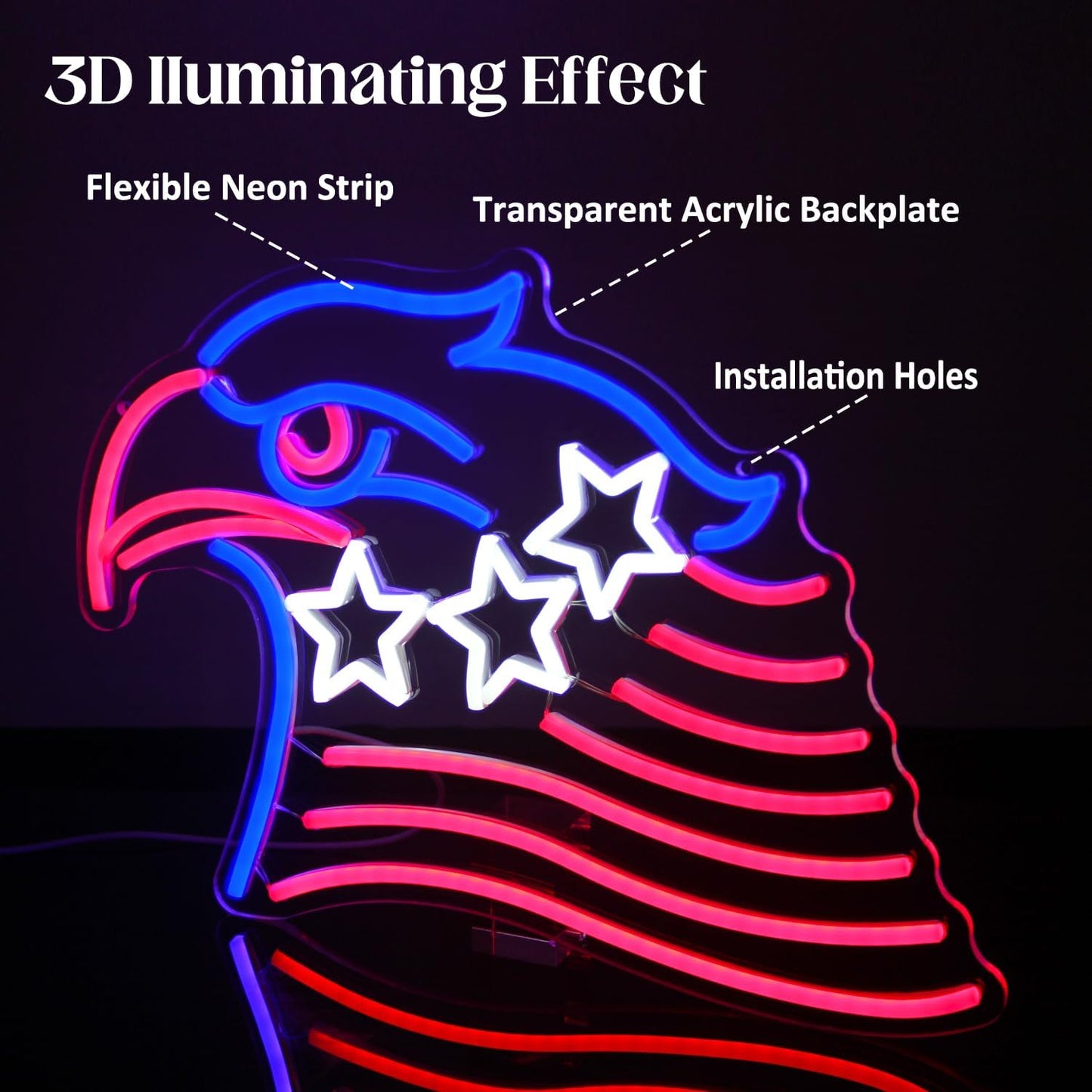 Patriotic Eagle Flag Neon Sign USA Stars and Stripes LED Sign for Wall American Flag Neon Lights Signs for Bedroom Memorial Day 4th of July Independence Day American Eagle Day Decorations