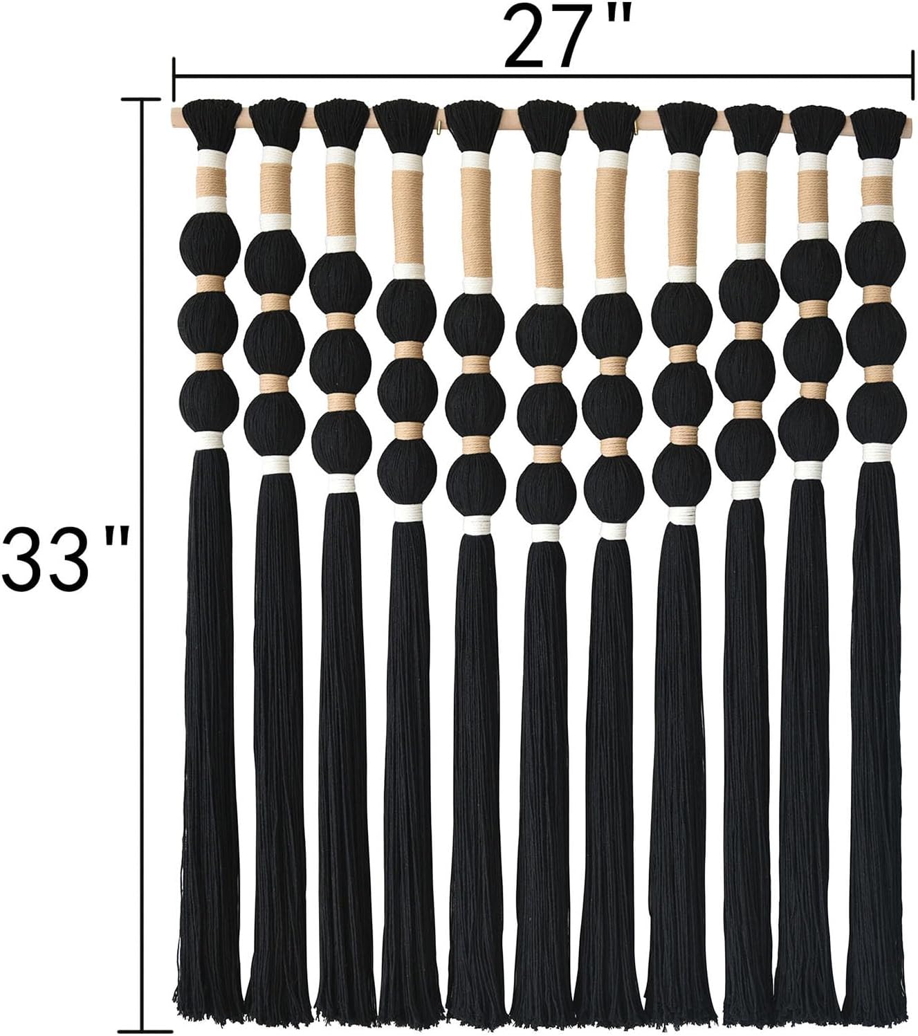 Macrame Wall Hanging Boho Wall Decor Black Fiber Yarn Wall Art Handmade Cotton Spherical Knot for Living Room Bedroom Nursery Office Home Decor27" W x 33" L