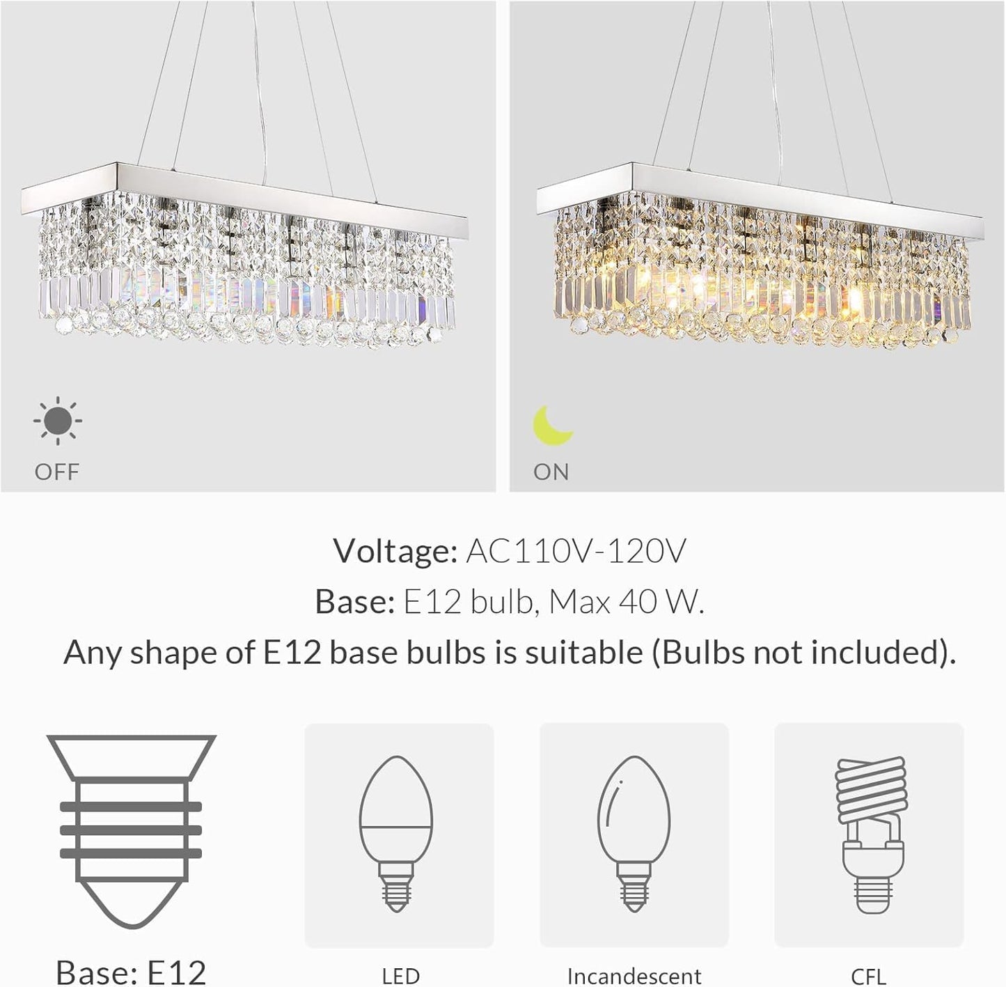 Siljoy 6-Light Modern Crystal Chandelier for Dining Room, Rectangular K9 Crystal Raindrop Chandelier, Rectangle Pendant Ceiling Light Fixture for Living Room Kitchen Island L31.5'' x W10'' x H10''