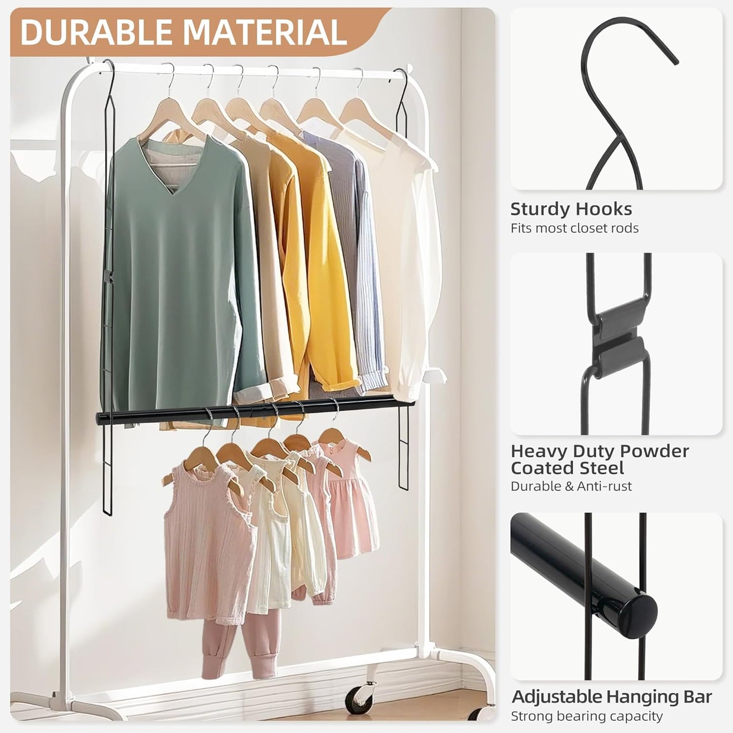 STORAGE MANIAC Hanging Closet Rod, Adjustable Width and Height Closet Hanging Organizer, Space-Saving Clothes Hanging Bar, Closet Extender Hanging Rod Double Closet Hanging Rod, 2 Pack Black