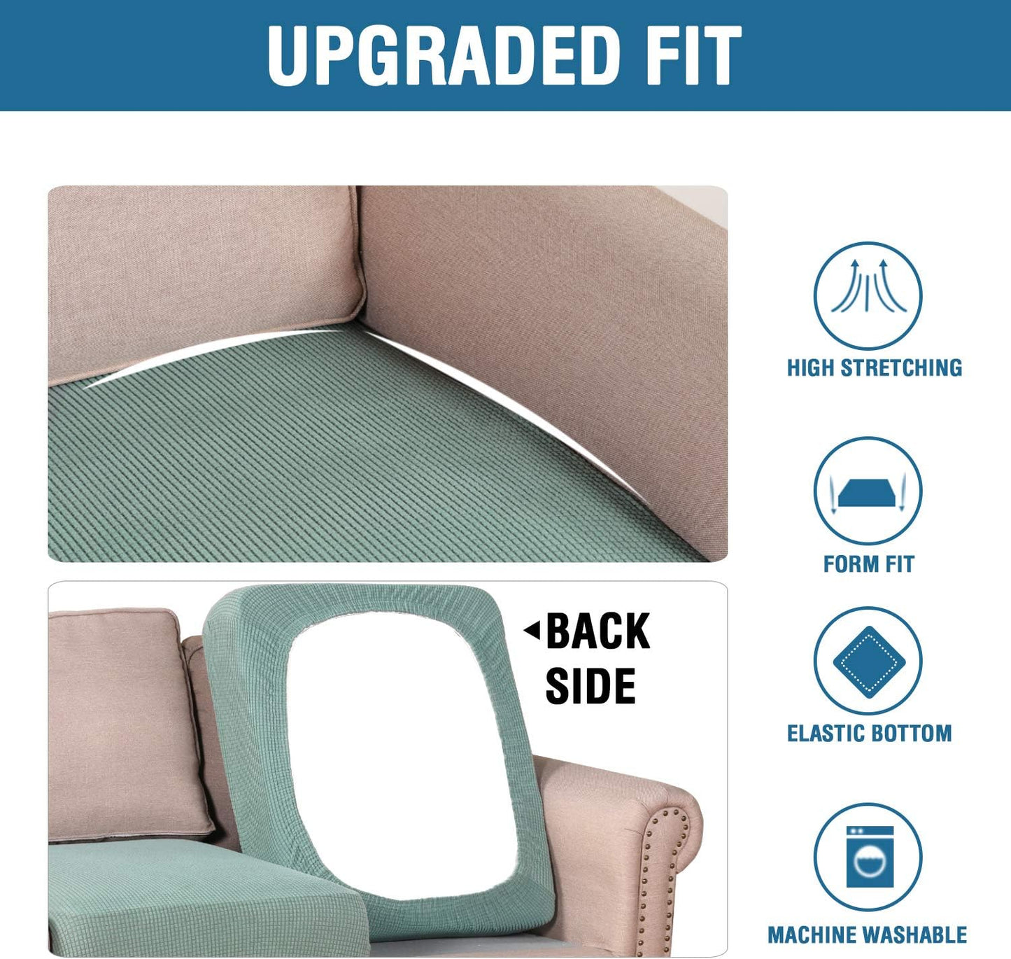 H.VERSAILTEX Super Stretch Individual Seat Cushion Covers Sofa Covers Couch Cushion Covers Slipcover Sets Thick Jacquard Textured Twill Fabric (3 Piece Sofa Cushion Covers, Sage)