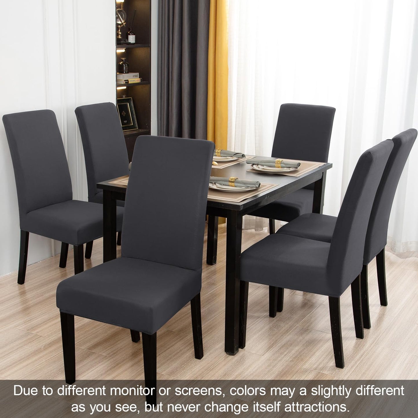 JQinHome 6 Pcs Dining Chair Slipcover,High Stretch Removable Washable Chair Seat Protector Cover for Home Party Hotel Wedding Ceremony (Grey)