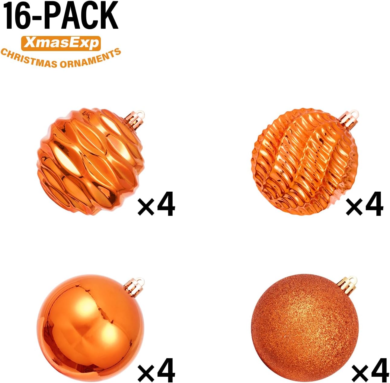 XmasExp 16ct Christmas Ball Ornaments Set Yellow Shatterproof Xmas Tree Hanging Decorations for Fall Thanksgiving Holiday Decor (Orange, 3.15“)