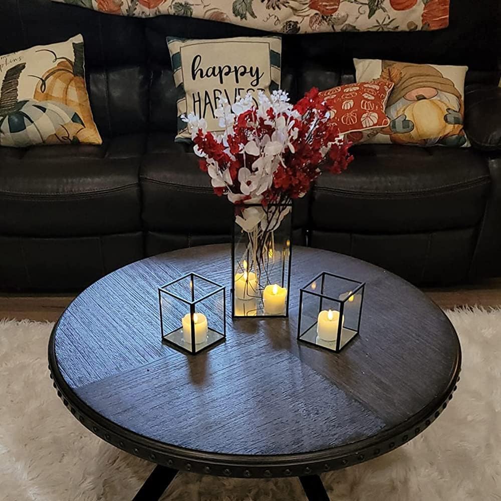 Hewory Glass Hurricane Candle Holder Set of 6, Black Large Hurricane Centerpiece for Table, Tall Floor Square Pillar Candle Holders Lantern Set for Wedding, Anniversary, Party, Fireplace, Dining Room