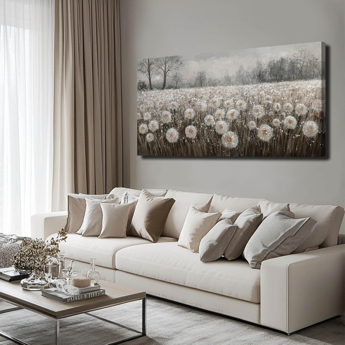 Dandelion Wall Art White Flowers Pictures Cuadros Decorativos Para Dormitorio Canvas Wall Decor Floral Room Decor for Bedroom Girls Room 24"x48"