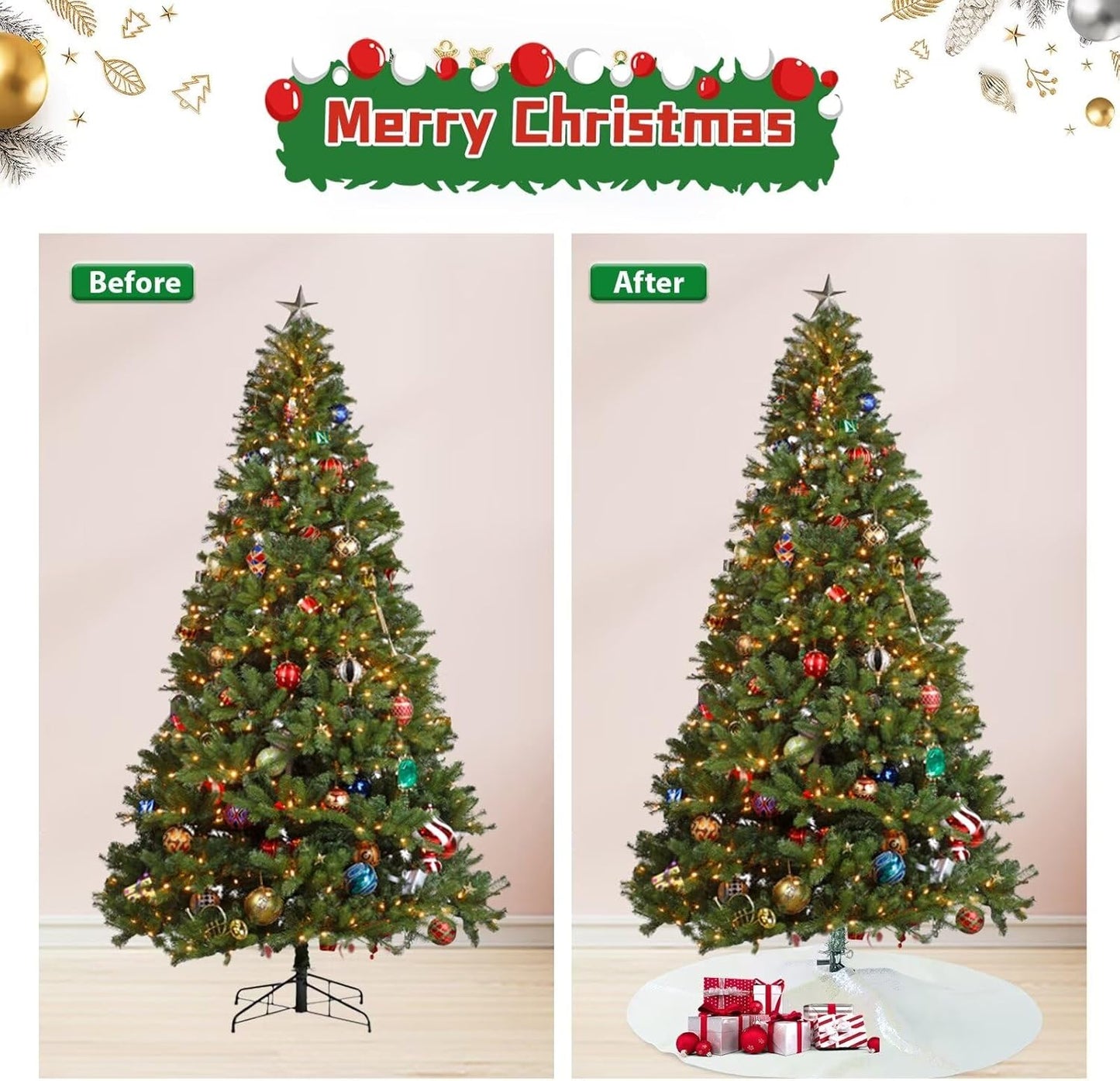 Eternal Beauty Christmas Tree Skirt, 24 Inch White Iridescent Sequin Tree Skirt Small Xmas Tree Skirt for Christmas Tree Decorations