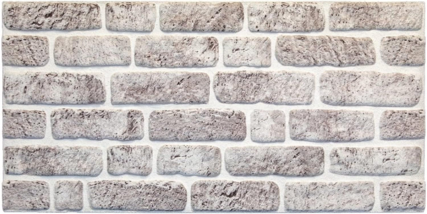 Dundee Deco 3D Wall Panels Faux Brick - Cladding, White Grey Stone Look Wall Paneling, Styrofoam Facing for Living Room, Kitchen, Bathroom, Balcony, Bedroom, Set of 5, Covers 27 sq ft