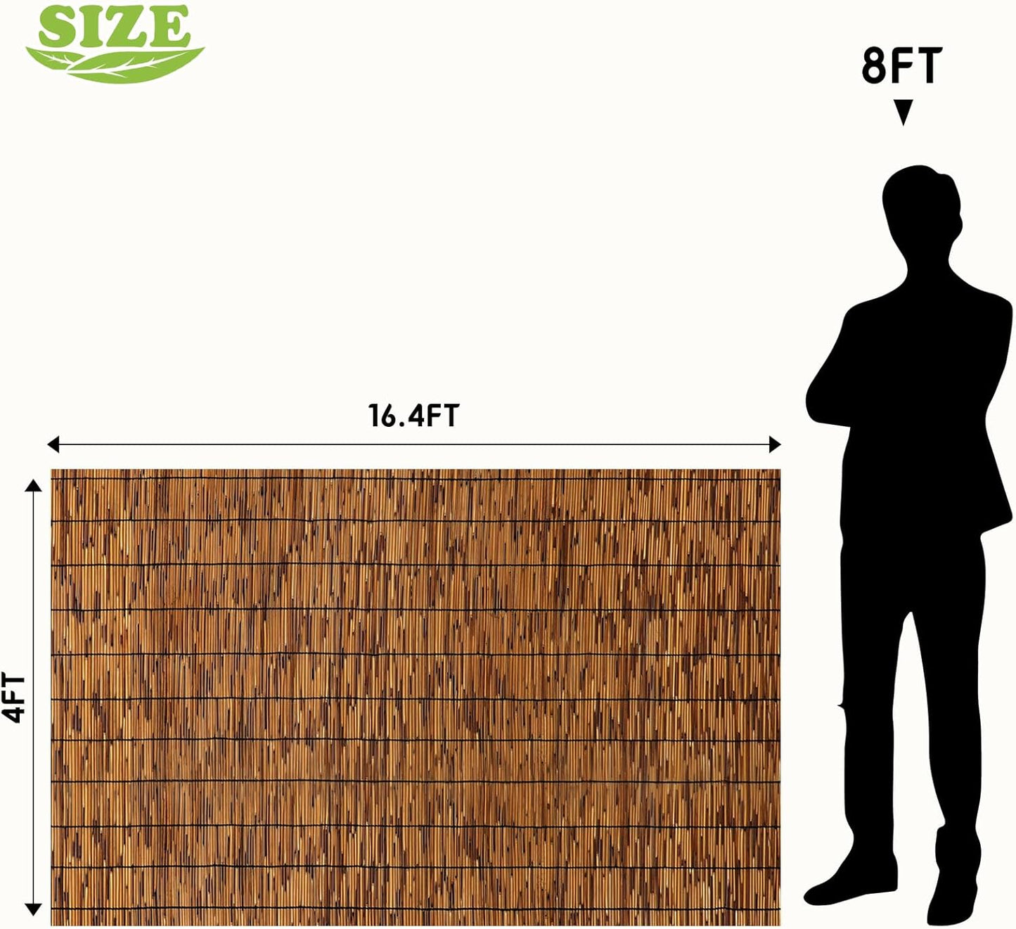 1 Pack Natural Reed Fence,4FT X 16.4FT Bamboo Fencing Privacy Reed Screening for Outdoor, Gallery, Restaurant, Hotel, Patio (Brown)