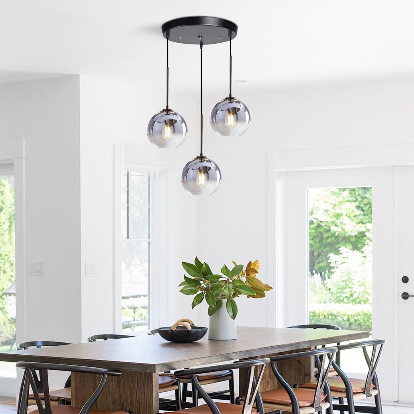 KCO Lighting 3 Pendant Light Fixtures Ceiling Hanging Large Glass Cluster Chandelier Nordic Mercury Glass Pendant Light Modern Cluster Pendant Light Fixture