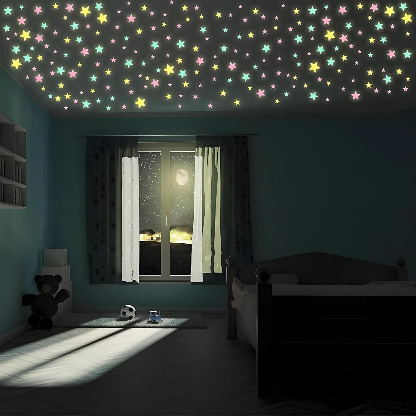 100Pcs Glow in The Dark Stars Wall Stickers, Self-Adhesive Luminous Decor for Bedroom, Room and Home Art, Fluorescent Night Sky Ceiling Decals for Party, Room Decorations