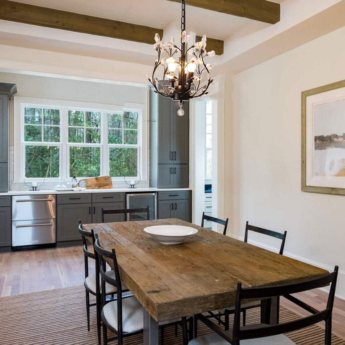 Ganeed Vintage K9 Clear Crystal Chandeliers,Ceiling Lighting,Pendant Lighting Flush Mounted Fixture with 3 Light for Living Room Dinning Room Restaurant Porch Hallway (Black)