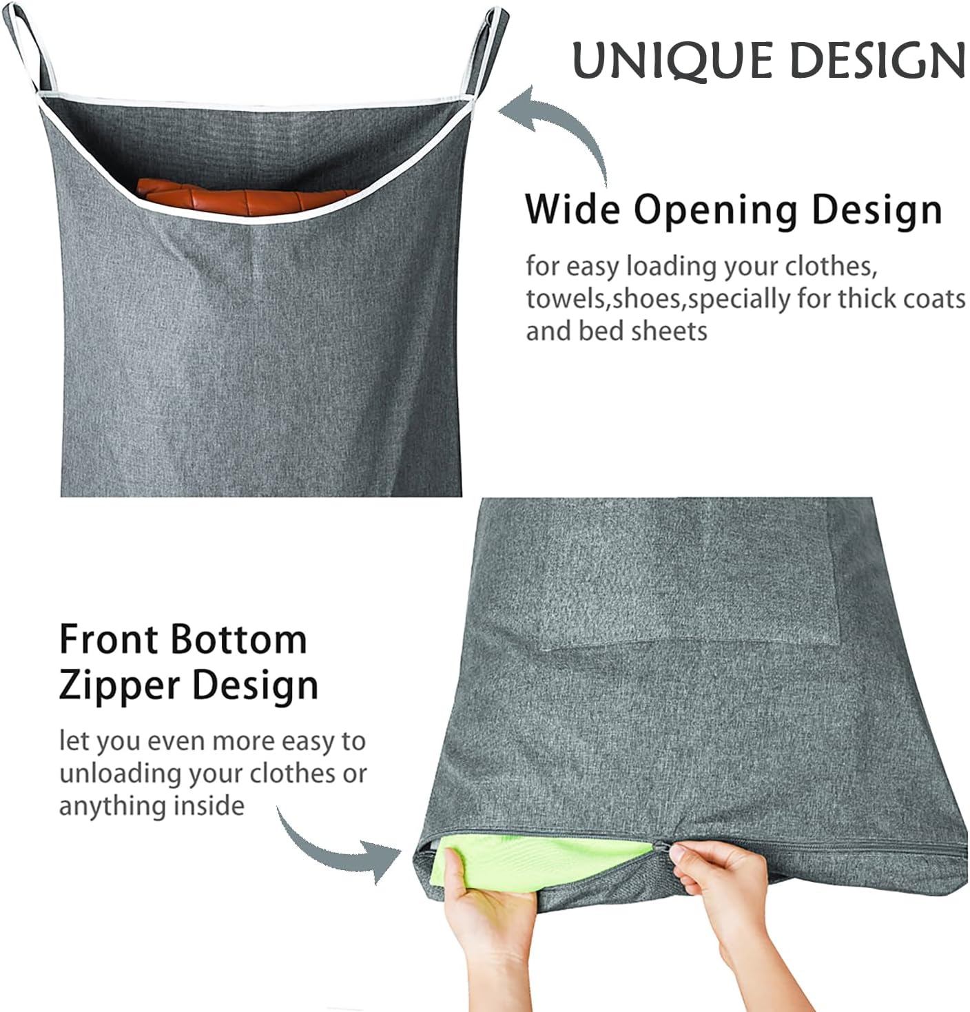 XL Door Laundry Hamper, Hanging Hamper with Large Openging, Hanging Laundry Hamper Storage Bag，Door hampers for Laundry of Home, Dorm, or Travel(Heather Grey, 36x22 Inch)
