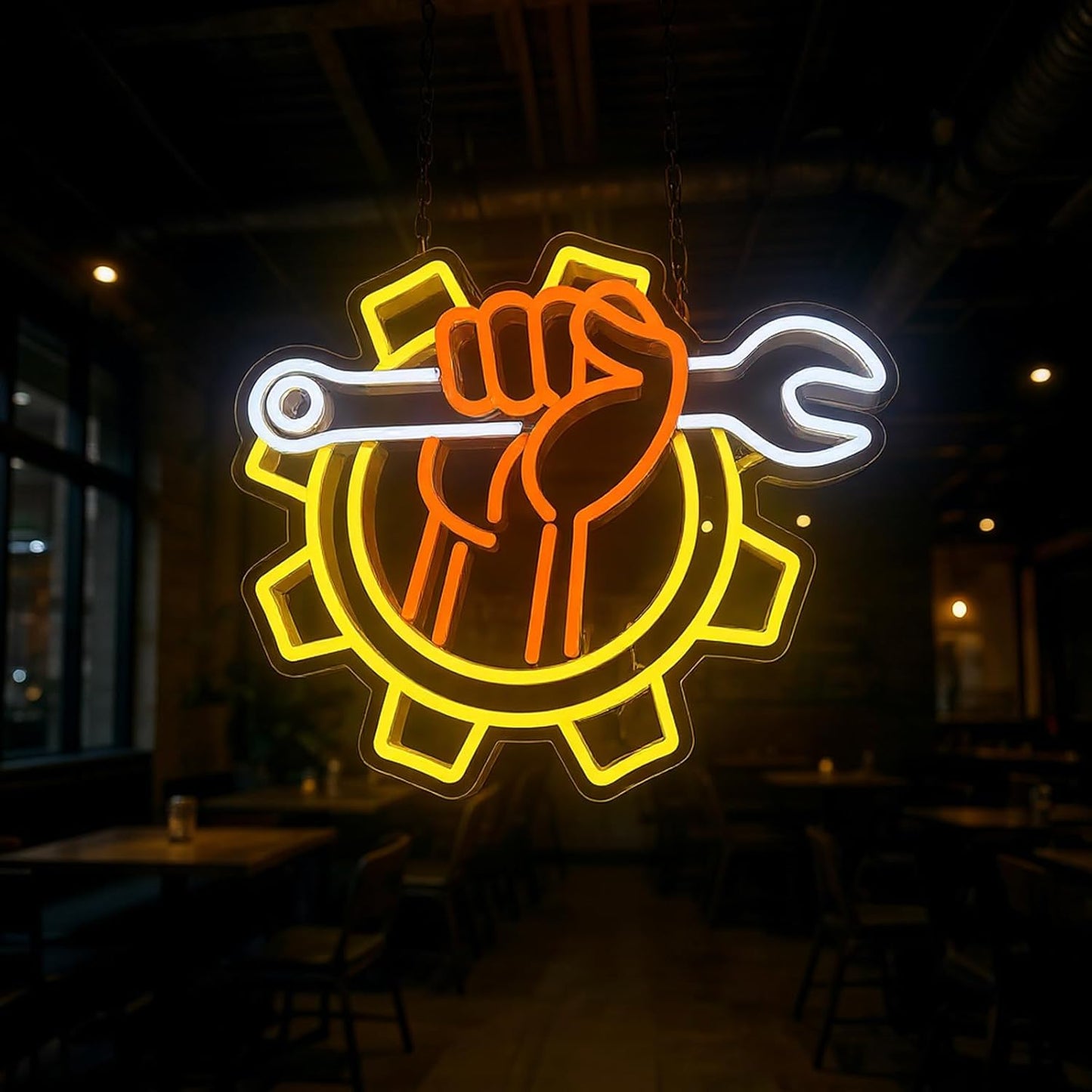 Wrench Neon Sign for Wall Decor – USB Powered LED Garage Sign with Dimmer, Car Room Accent Light, Auto Repair Workshop Wall Lamp, Man Cave Neon Decor, Gift for Dad or Car Enthusiast 13"x14.3"