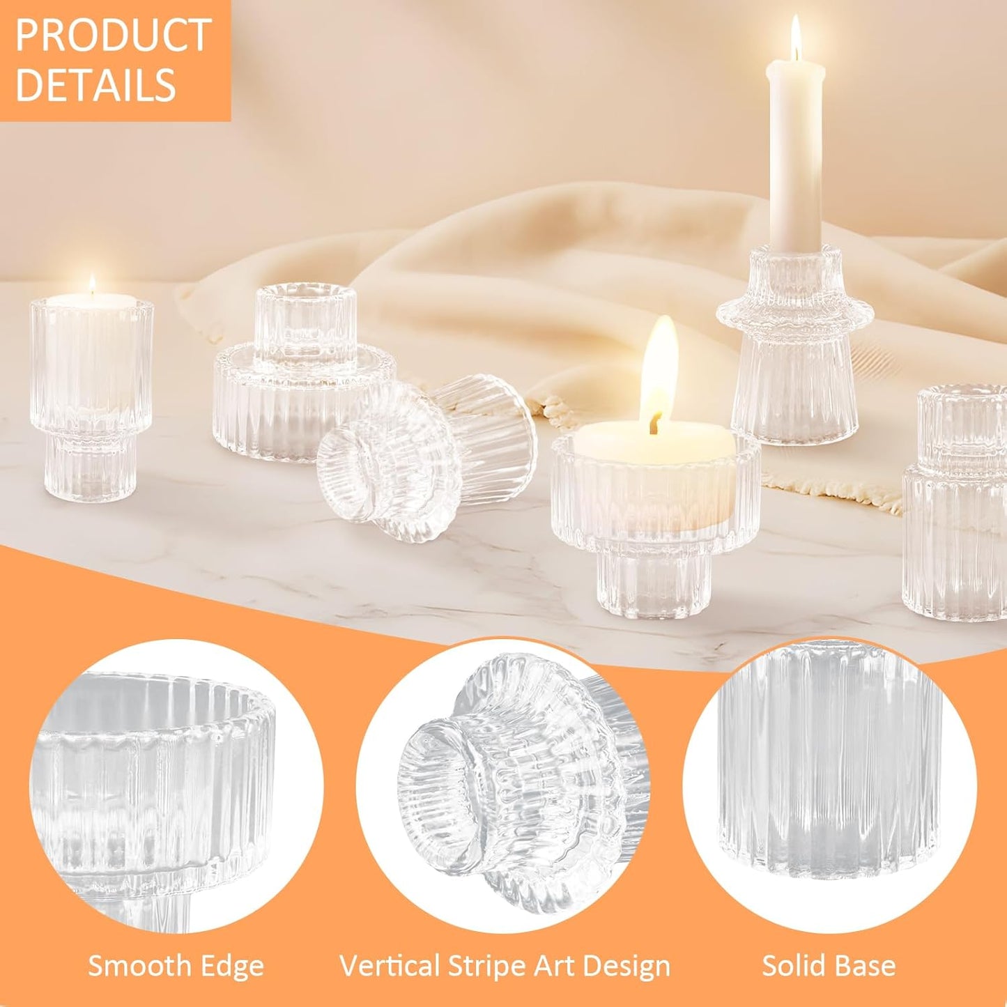 30 Pcs Glass Candlestick Holders Tealight Candle Holders, Double Side Taper Candle Holders for Dining Table Decor Birthday Centerpiece Wedding, Clear