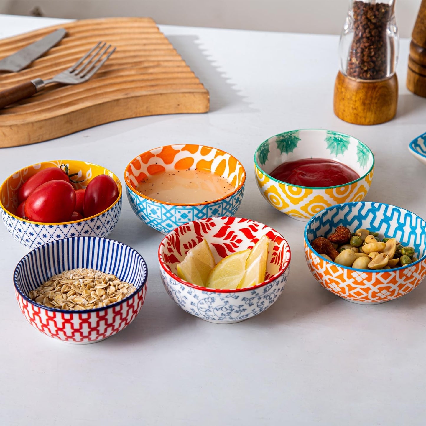 Ceramic Dipping Bowls Set - 4 Oz Small Dessert Bowl 3.5 Inch Porcelain Small Bowls for Side Dishes, Snack, Yogurt, Appetizer - Microwave Dishwasher Safe - Set of 6 - Assorted Colors