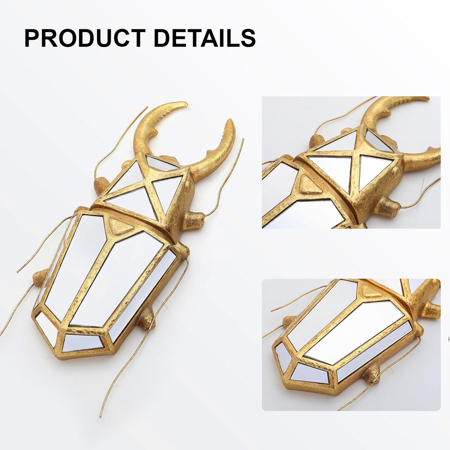 Decorative Bug Insects Beetle Mirrors - Gold Resin and Glass Wall Decor, Perfect for Victorian and European Themed Homes (Sheep Horn Beetle)
