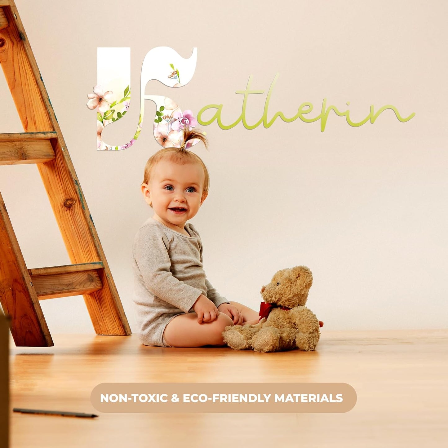 CRYPTONITE Personalized Name Flower Wall Decor | Custom Decal for Baby Nursery | Girl Bedroom Decor | Baby Girl Room (B. Flowers)