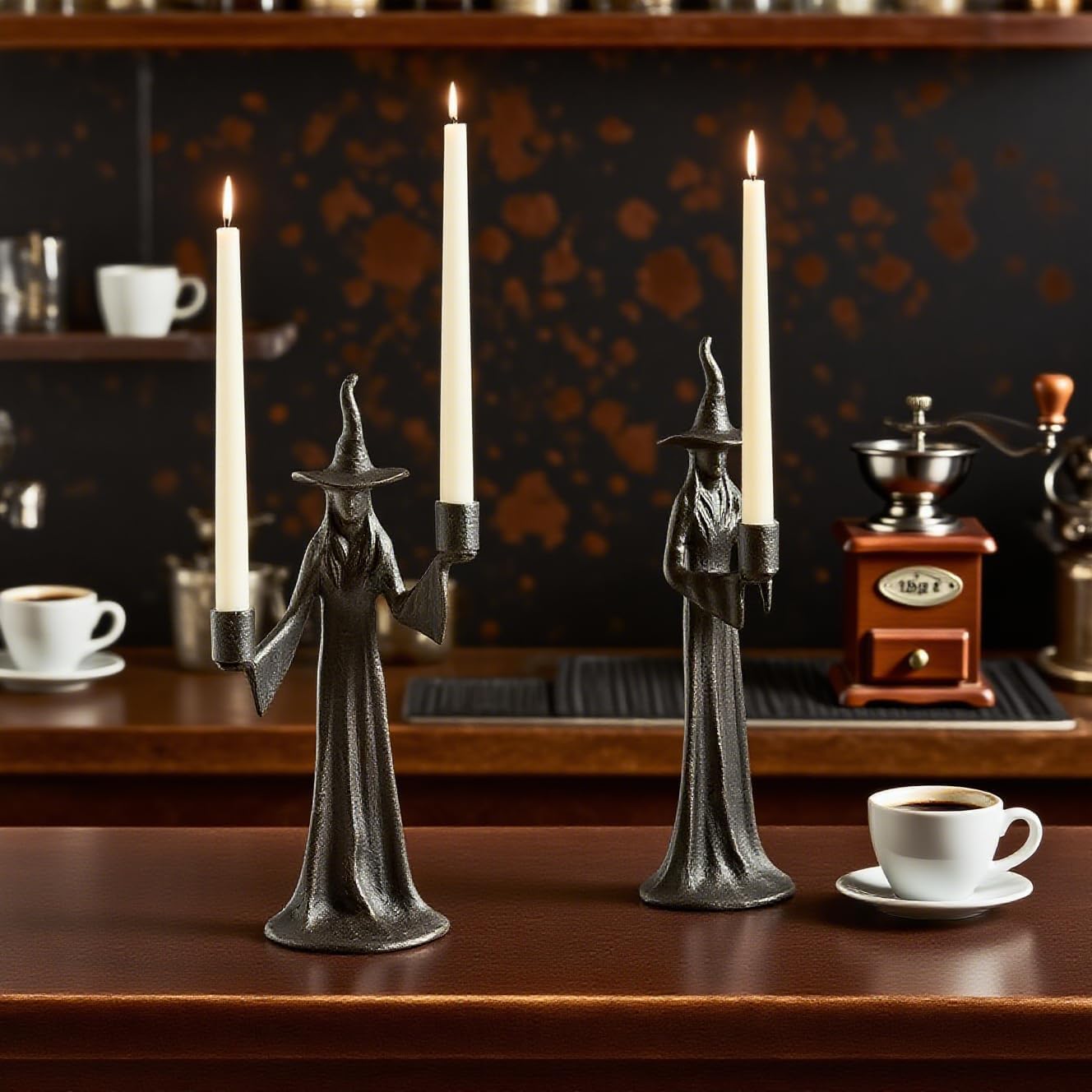 Halloween Witch Candle Holder,Handmade Black Witchs Statue, for Placement in The Table, Witch Halloween Decorations, Window Display