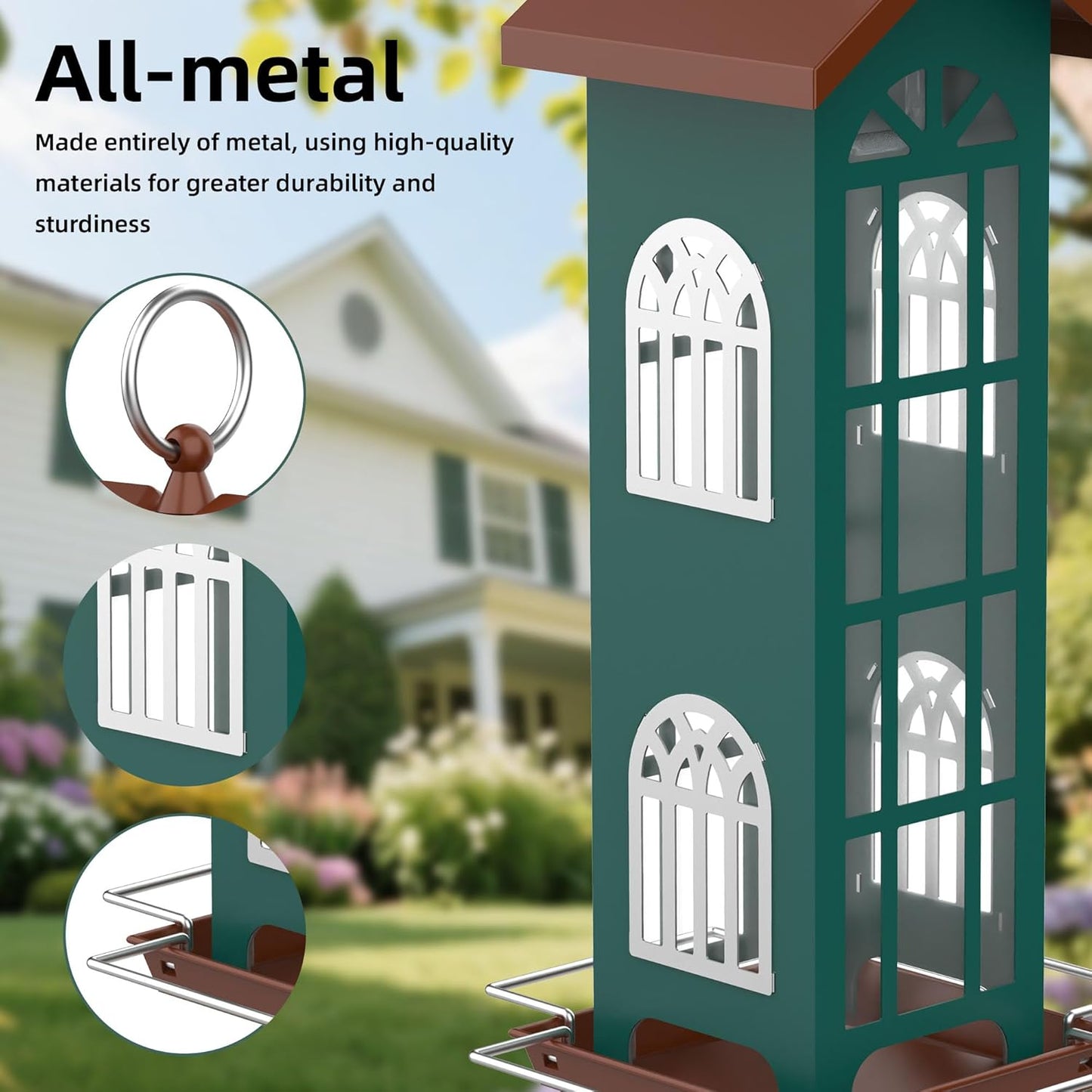 Metal Bird Feeder The Most Popular Bird Feeders for Outdoors Hanging,Waterproof and Rust-Proof,Easy Cleaning,Wild Bird Feeders Attracting Chickadees Goldfinches Cardinals Finches and Sparrows