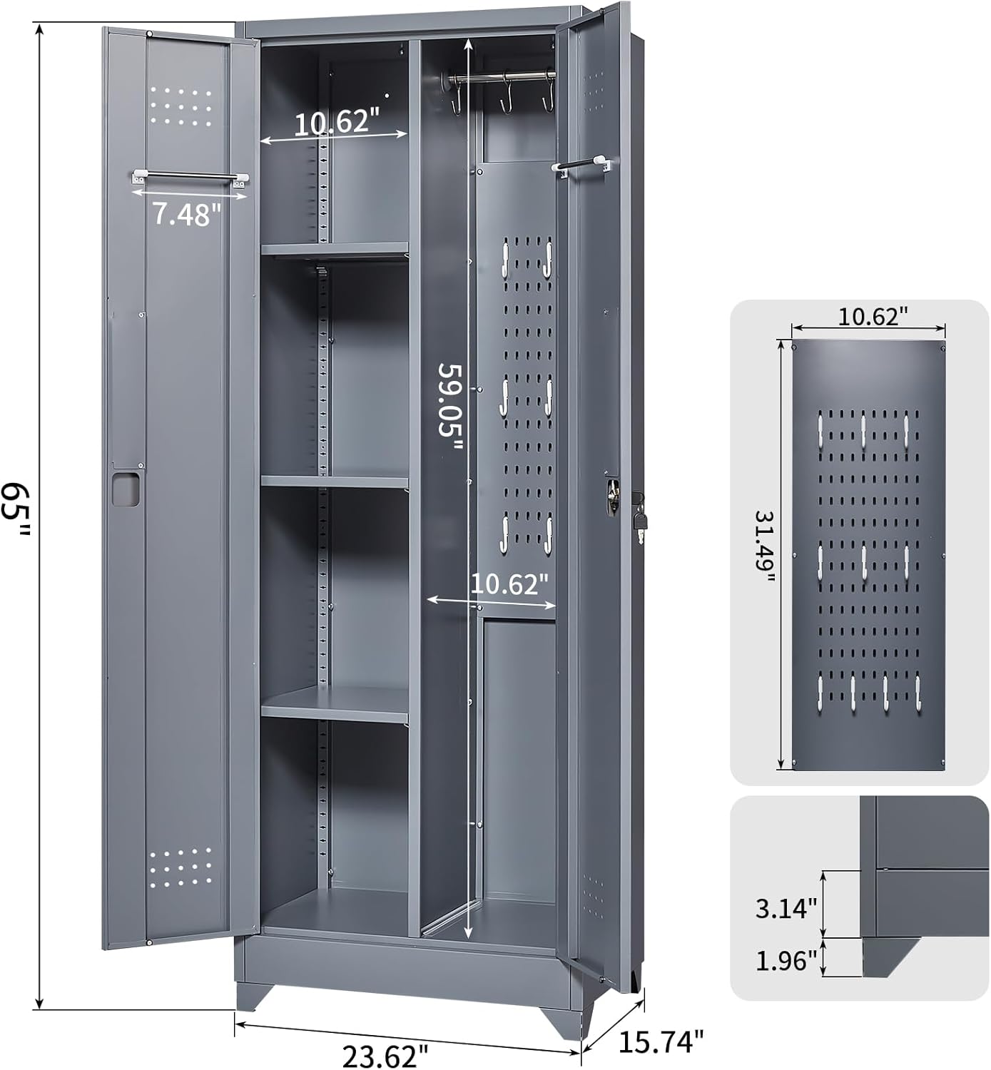 Storage Cabinet,Metal Locking Cabinets with Doors and Shelves,Functional Garage Storage Cabinet for Garage, Home Office,Gray