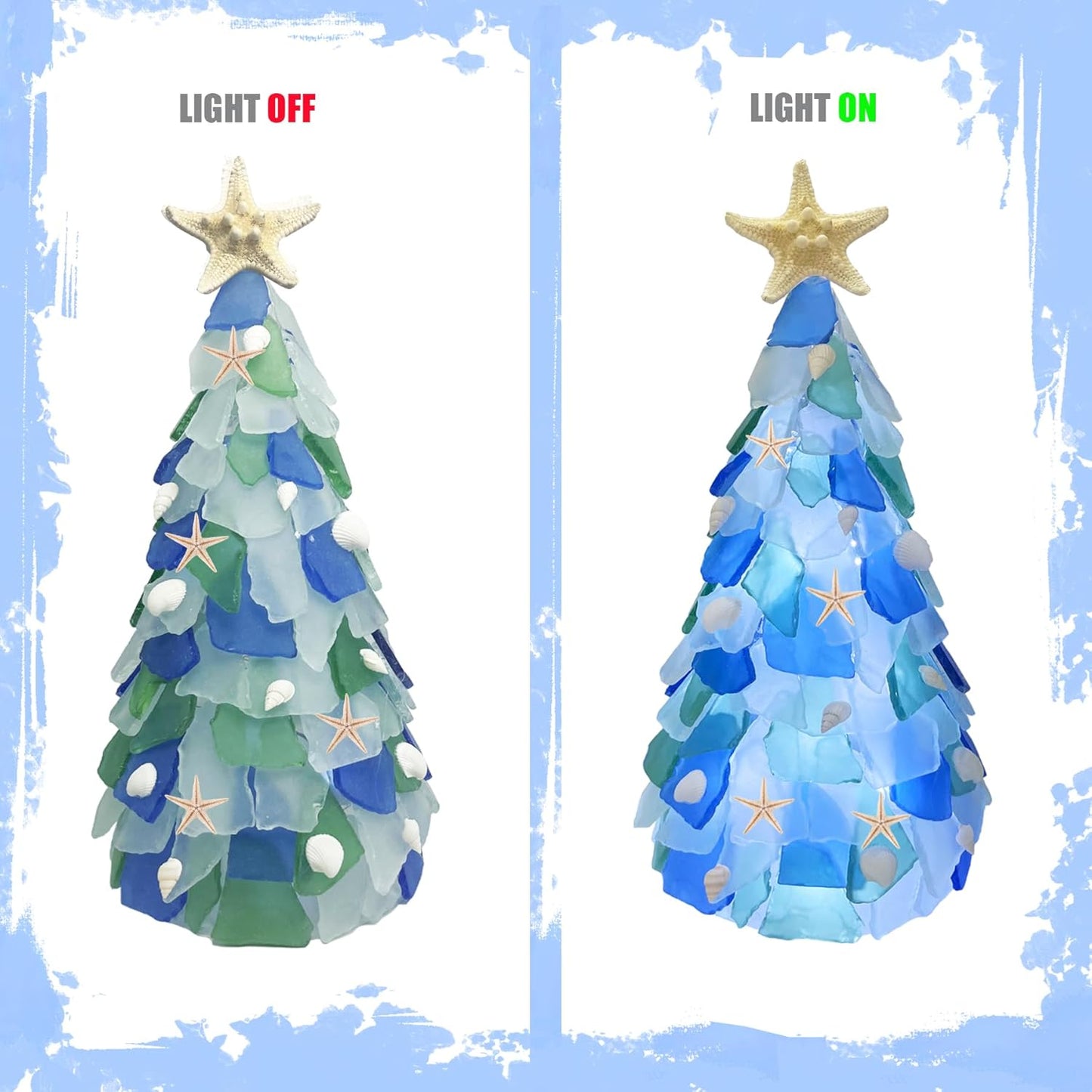 WECKLOM Christmas Tree DIY Kit Sea Glass Pieces for DIY Crafts Christmas Craft DIY Christmas Tree Lights Lamp Christmas Ornament Crafts