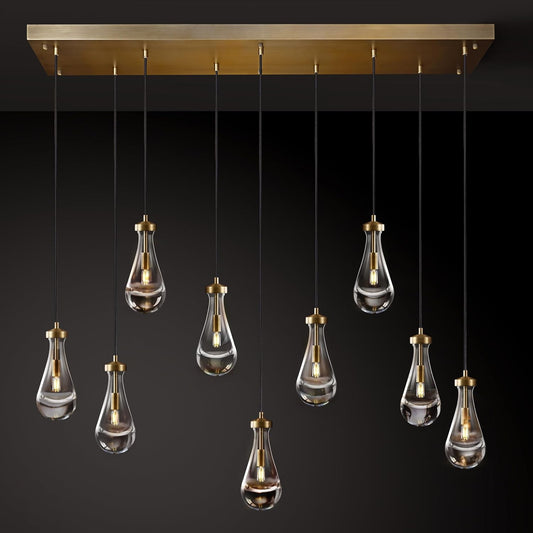 Raindrop 9-Light Chandeliers for Dining Room Gold Dining Room Lights Fixture Over Table, Brass Pendant Lights Kitchen Island, Adjustable Rope Teardrop Hanging Lamp Ceiling for Living Room