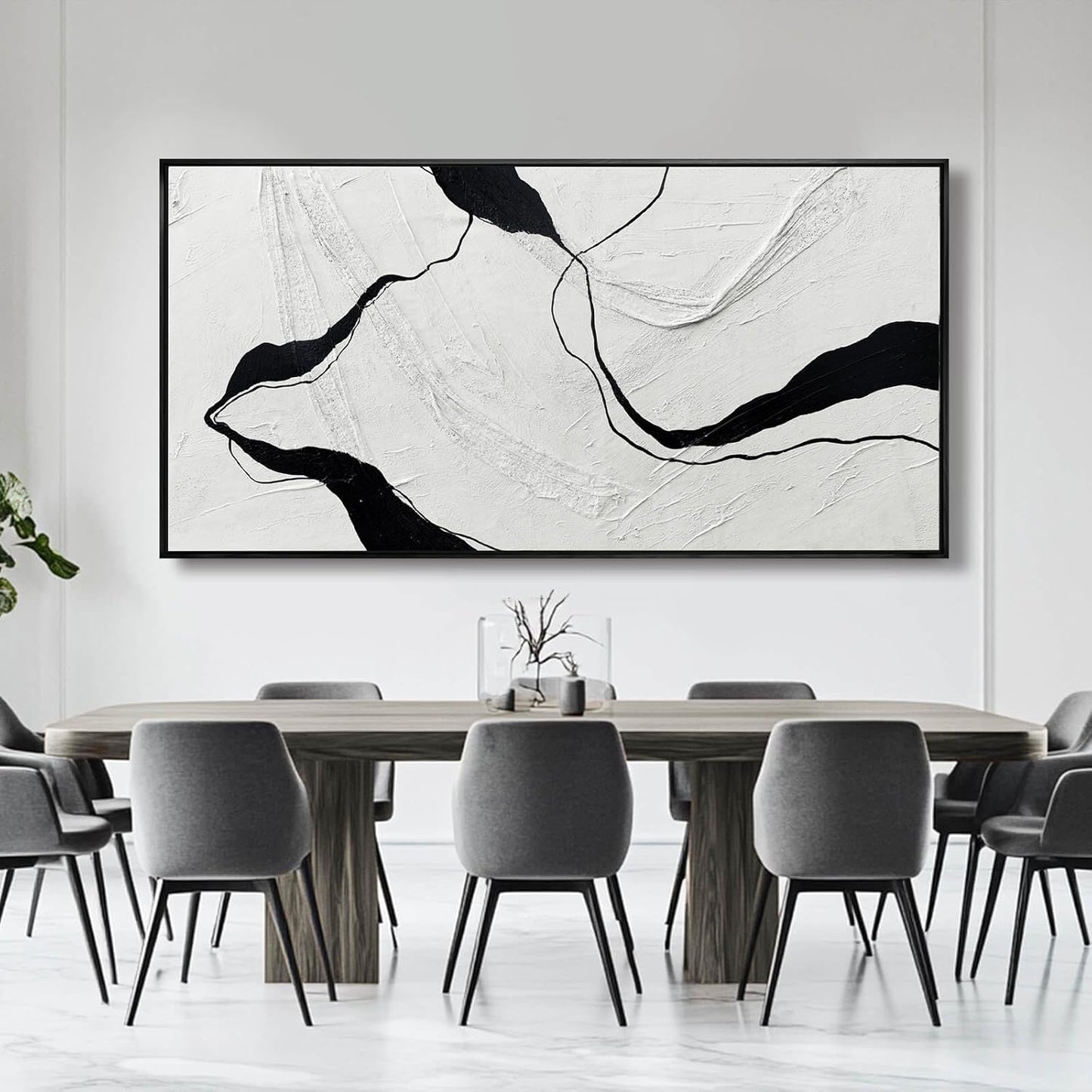 Large Framed Abstract Wall Art 29"x58" Black and White Contemporary Line Canvas Neutral Wall Decor for Modern Living Room Office Bedroom